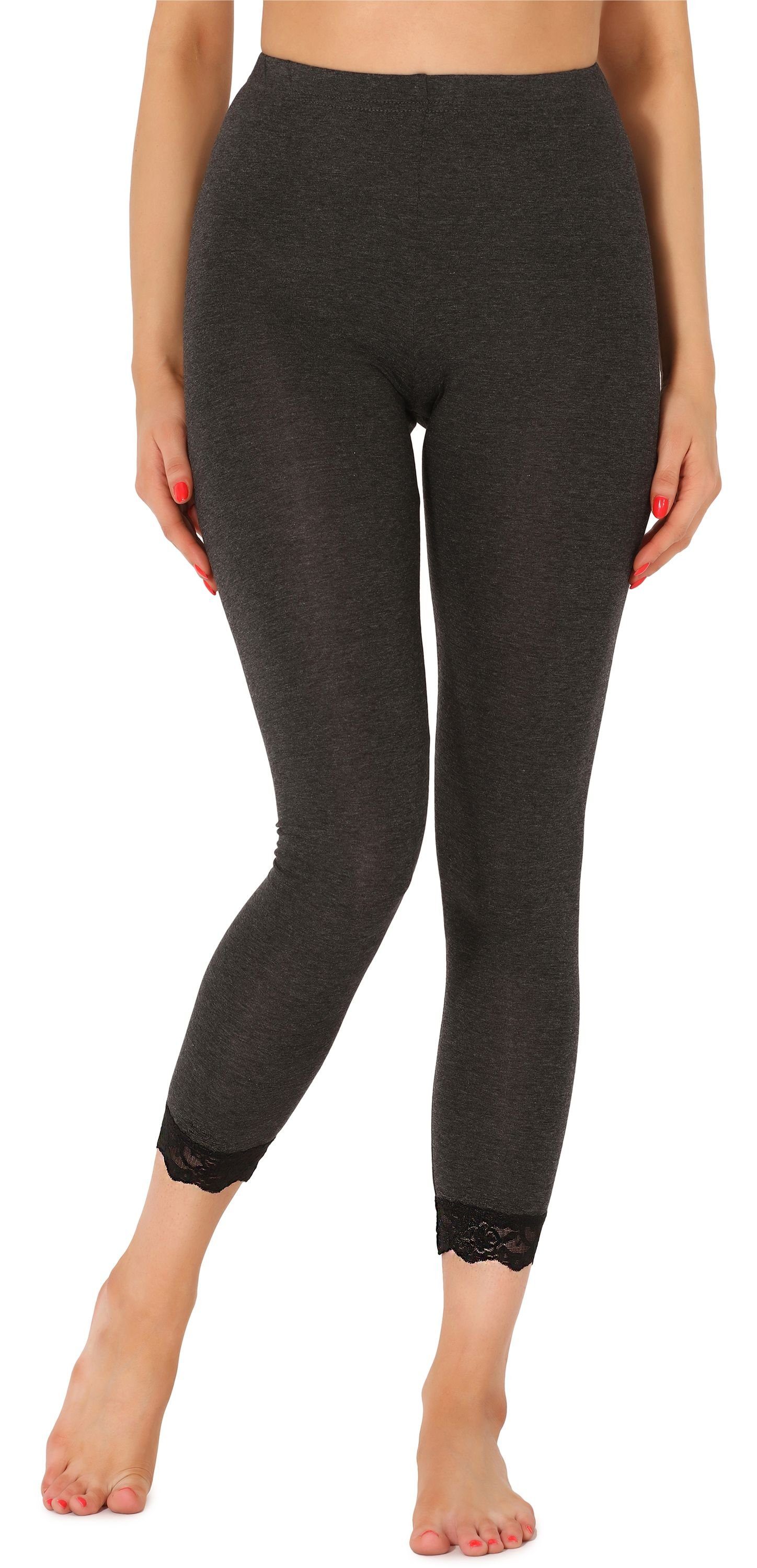 Merry Style Leggings Damen 7/8 Leggings mit Spitze MS10-342 (1-tlg) elastischer Bund Dunkelmelange