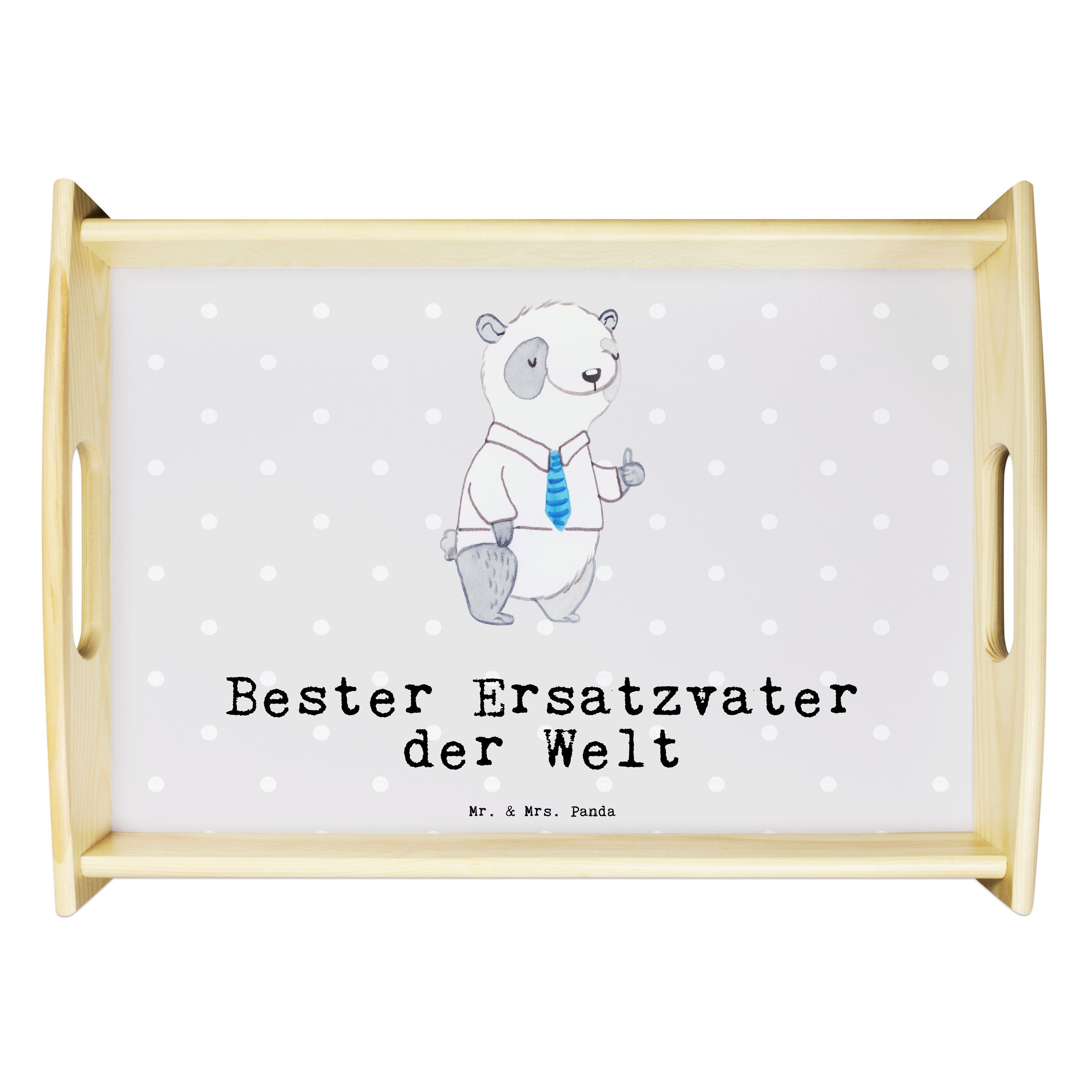 Mr. & Mrs. Panda Tablett Panda Bester Ersatzvater der Welt - Grau Pastell - Geschenk, Küchenta, Echtholz lasiert, (1-tlg)