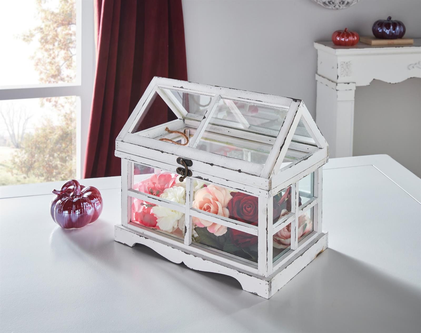 Dekoleidenschaft Dekoobjekt Mini-Gewächshaus "Shabby" aus Holz günstig online kaufen