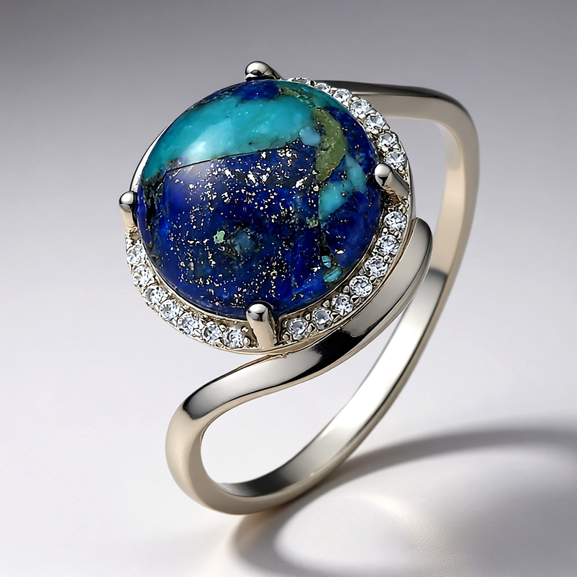 Cavill Silberring Cavill Damenring 4,14 ct Lapislazuli Mohave-Türkis Mosaik 925 Silber (1-tlg)