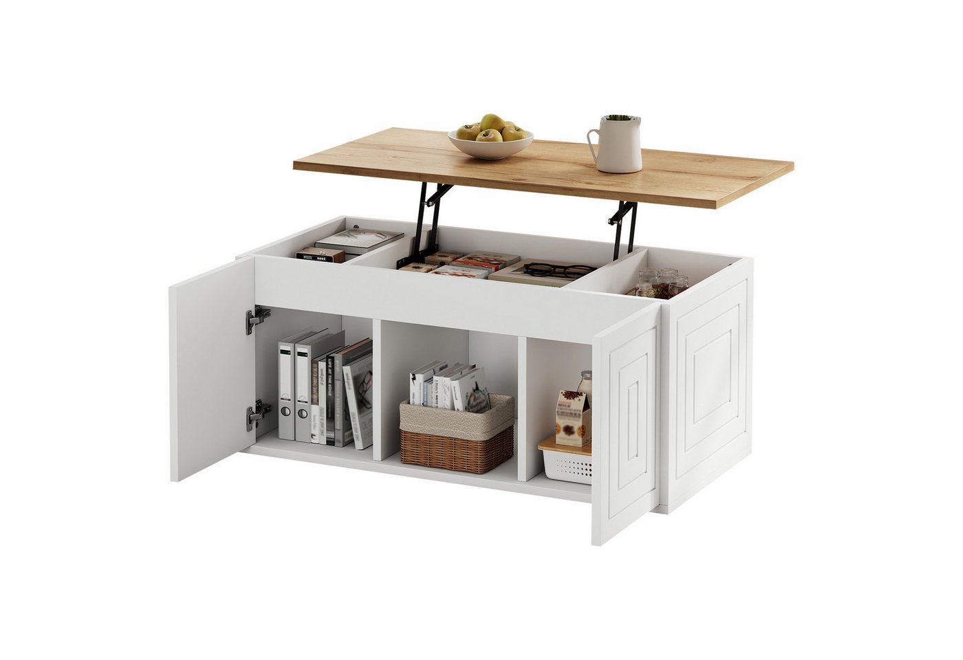 Merax Couchtisch höhenverstellbar Sofatisch Beistelltisch mit Liftfunktion (1-St), Wohnzimmertisch mit Stauraum & 2 Schranktüren, Holzoptik,95x46x45–59cm