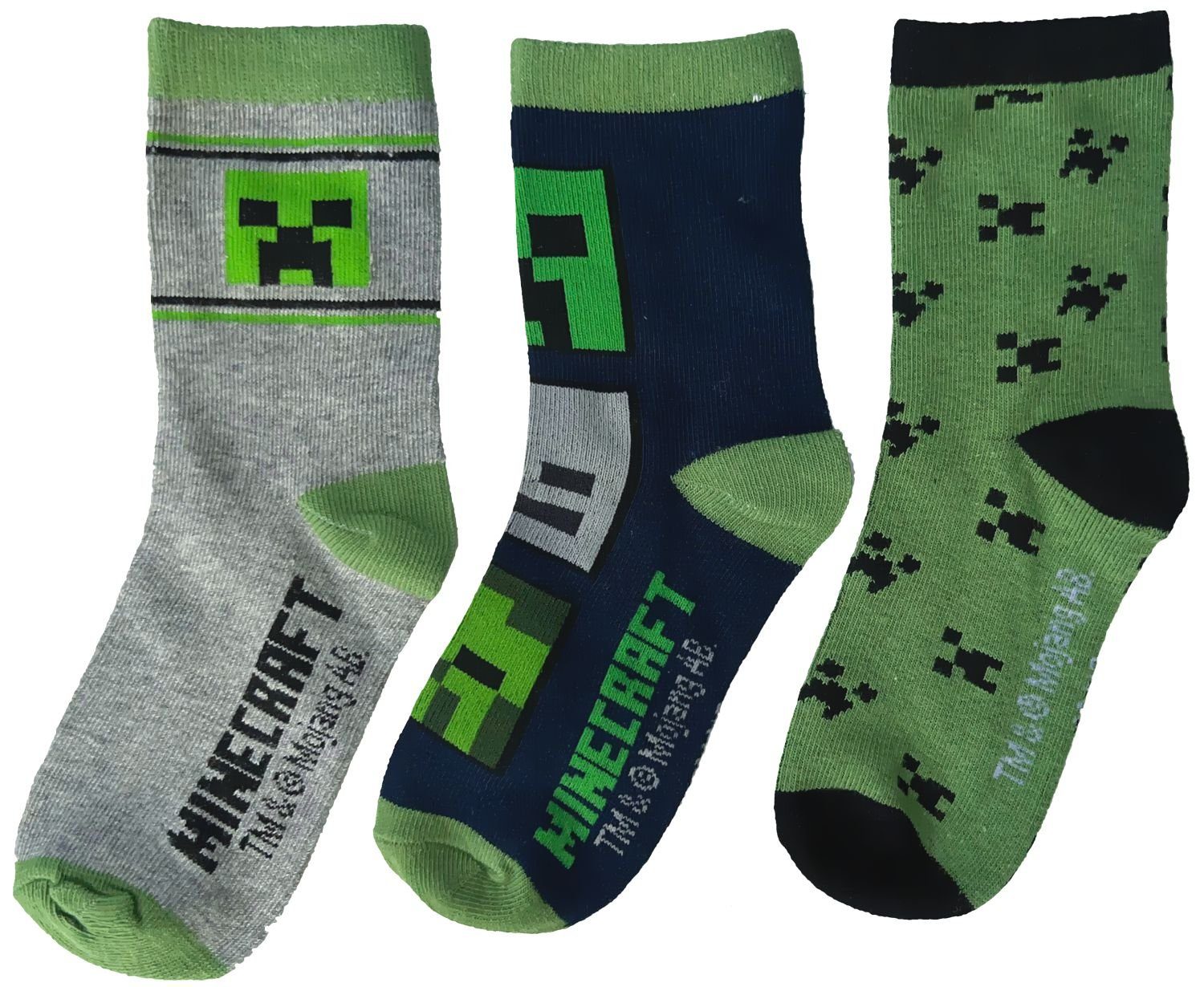 Minecraft Feinsocken MINECRAFT Socken Jungen und Mädchen Kindersocken 3 Paar
