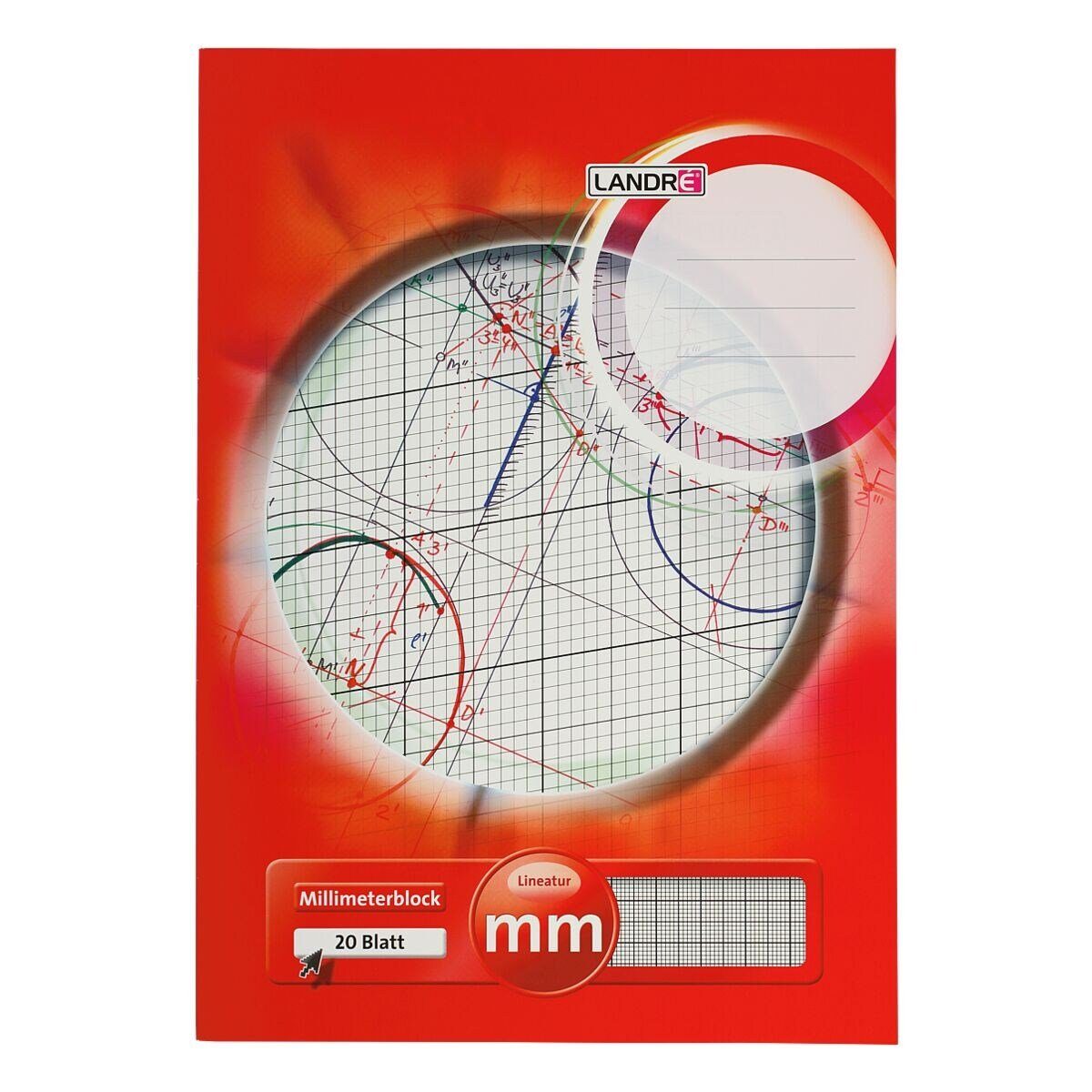 20 Format LANDRE rot mm-Raster-Lineatur, Millimeterpapier, DIN A3, Blatt mit 1