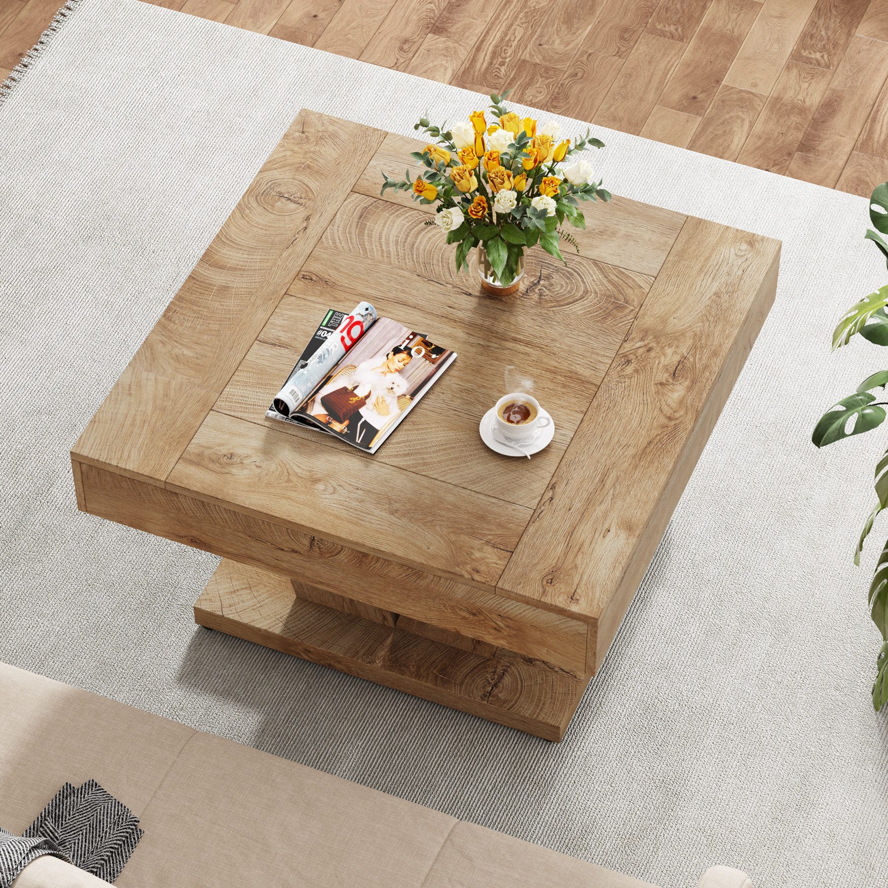 Tribesigns Couchtisch Holz-Mitteltisch für Wohnzimmer, 80 cm, moderner, Quadratischer – Bild 3 von 5