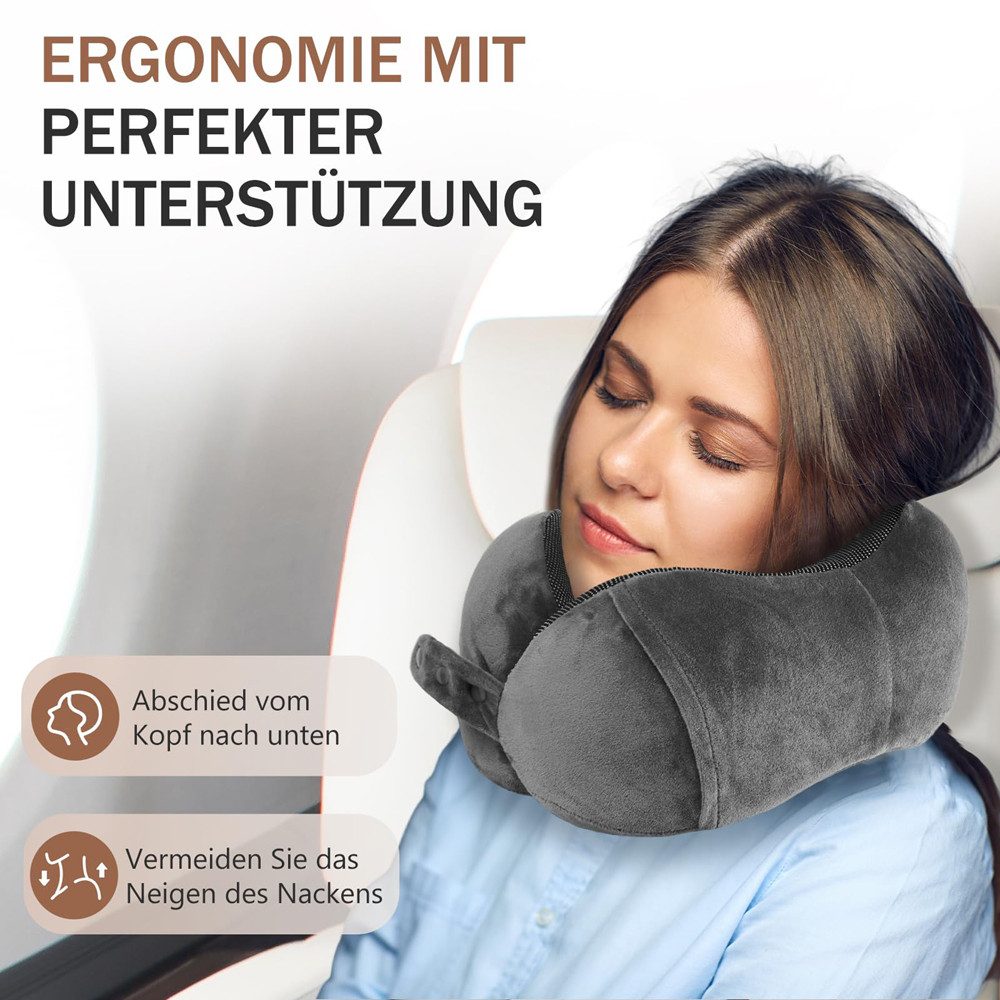 AKKEE Nackenhörnchen Nackenkissen aus Memory-Schaum, Reisekissen für Flugzeuge, mit Schlafmaske