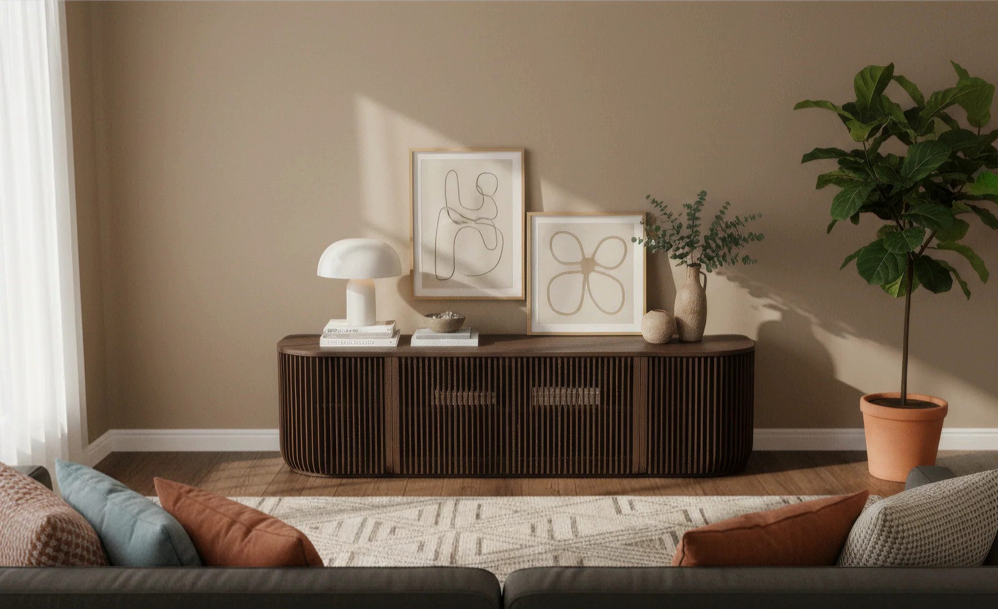 Woodek Design TV-Schrank TV-Lowboard FRANZ aus massiver Eiche und Eichenfurnier, Espresso (Espresso matt lackiert, 1-St., Lamellentüren aus Massivholz) Breite 175 cm, Höhe 45 cm, Tiefe 45 cm