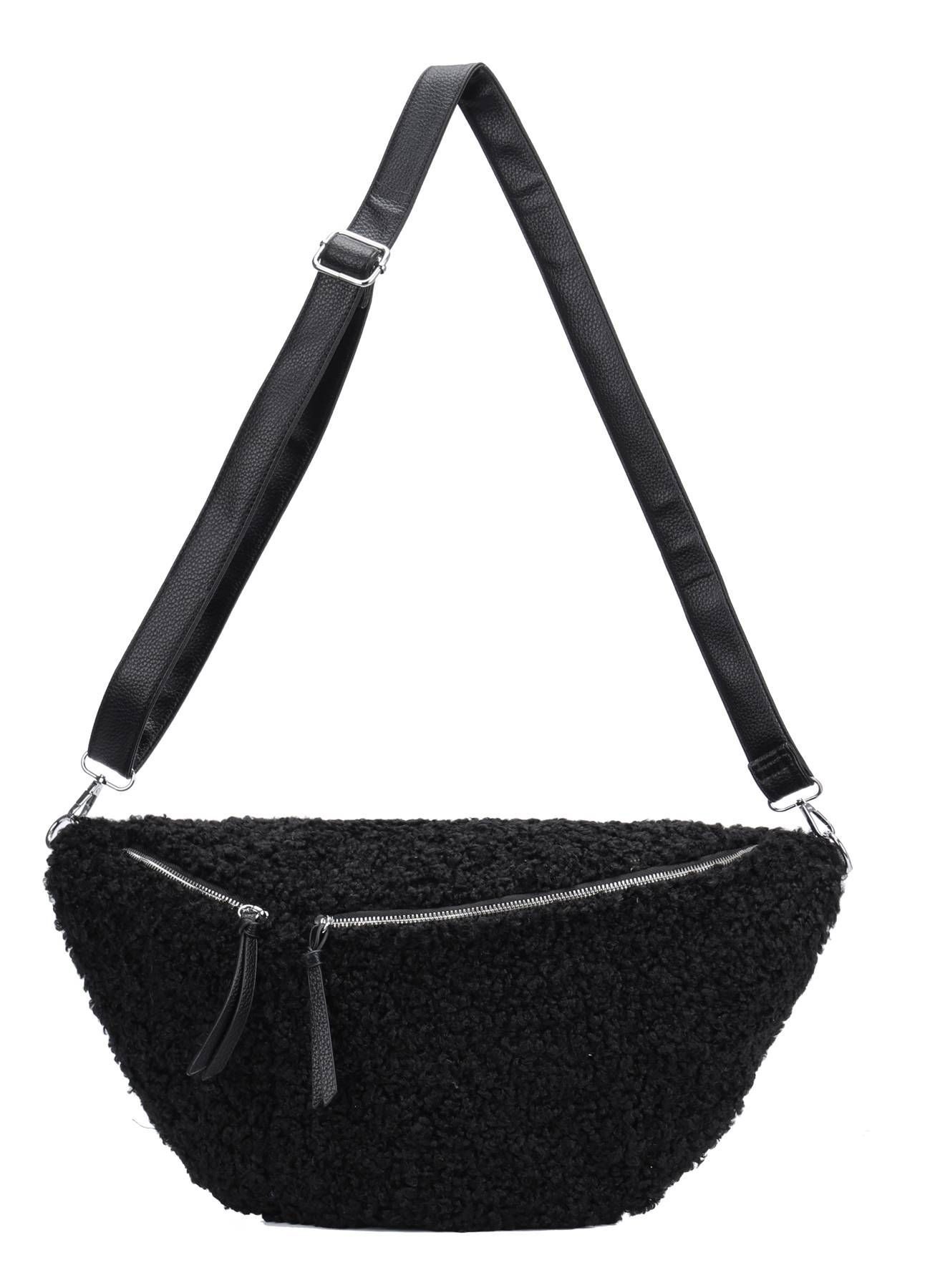 ITALYSHOP24 Schultertasche Damen XXL Teddyfell Tasche CrossBody Bauchtasche PELZTASCHE Felltasche, Body Bag Teddytasche CrossOver Umhängetasche Hüfttasche Plüsch Fell