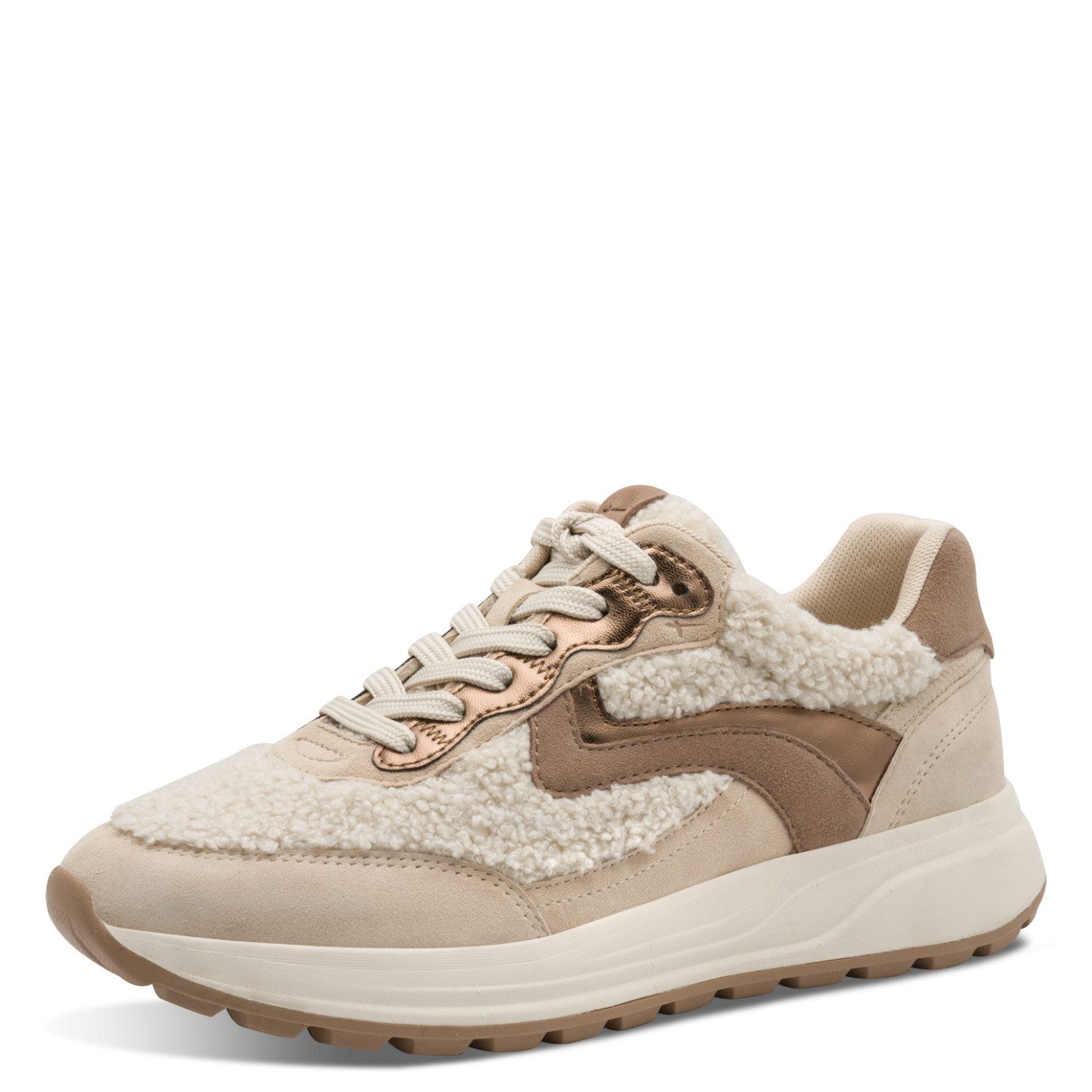 Tamaris Plateausneaker Freizeitschuh, Halbschuh, Schnürer mit Teddy-Plüsch-Besatz