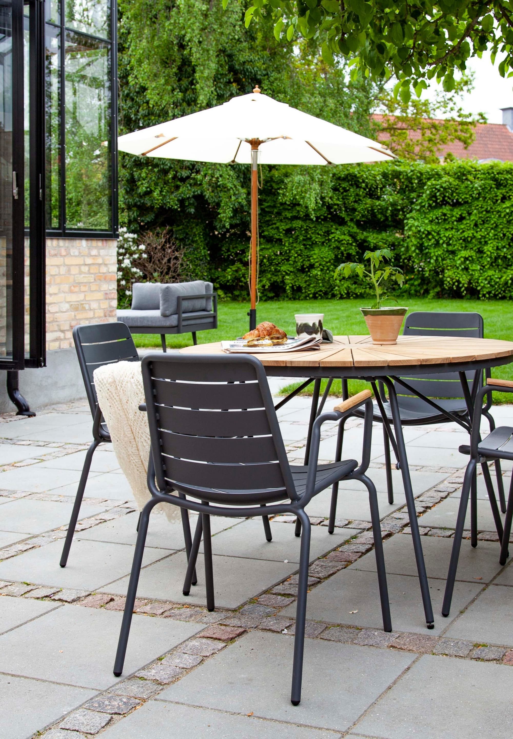 Cinas Sitzgruppe Ellen/Parc, Gartentisch, Rund, Teak, Aluminium, Retro, skandinavisch