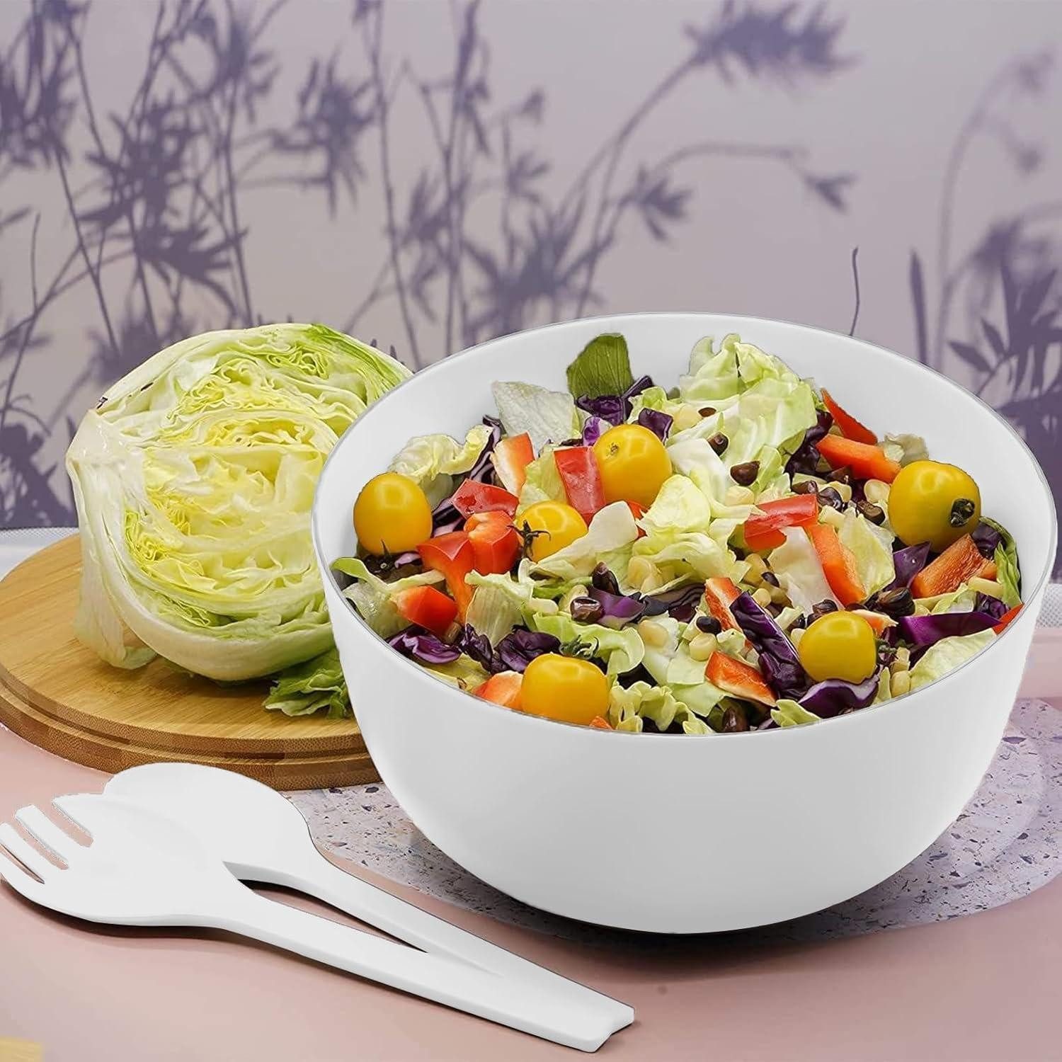 LuxusKollektion Salatbesteck Salatschüssel Schneidebrett Deckel Servierbesteck Salate Weiß