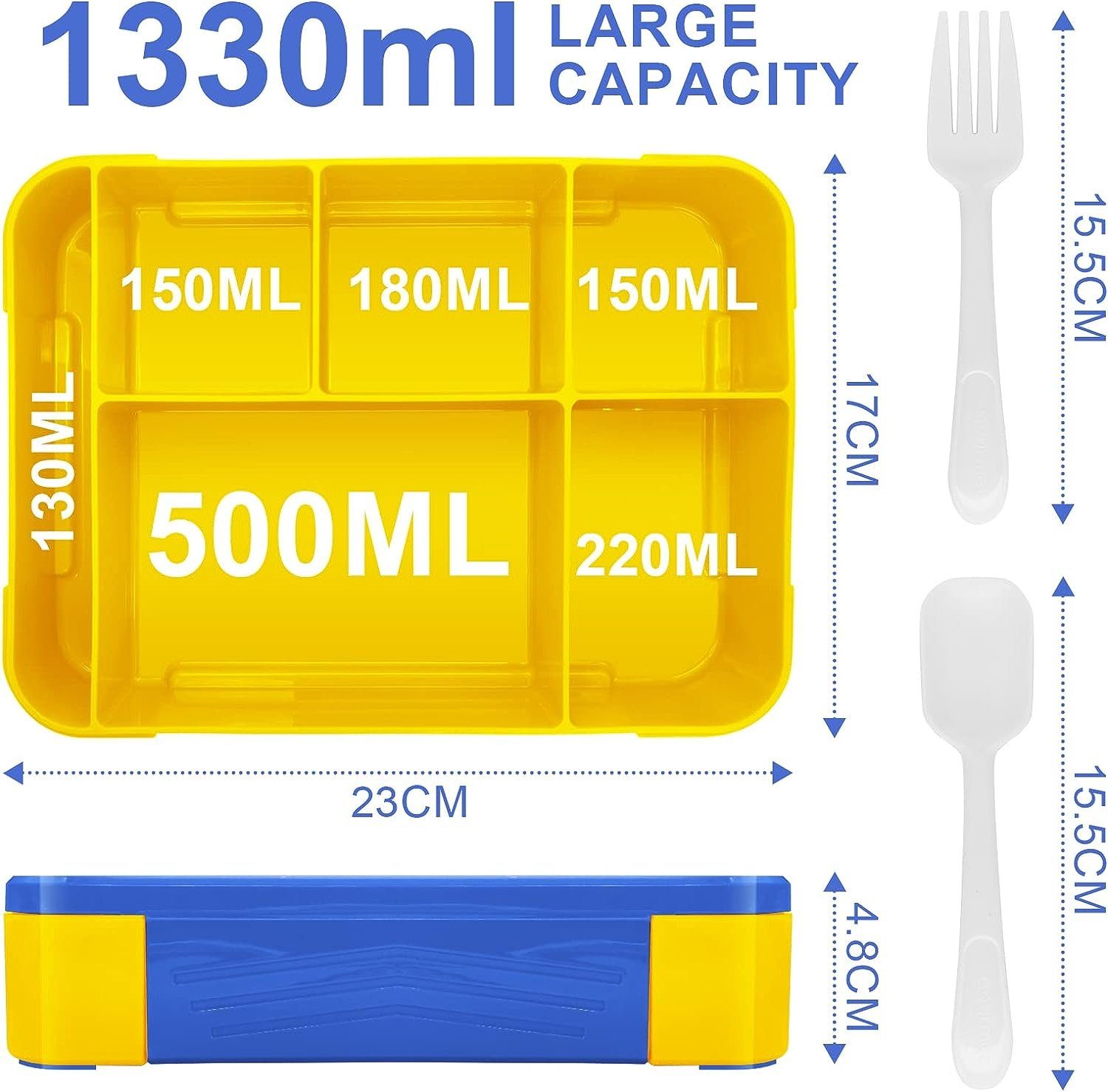 XDeer Lunchbox Kinder/Erwachsene Auslaufsicher/BPA-freiVesperdose 1300ml Kinder Jausenbox,Vesperdose, Brotdose Fächer) für (6 Blau