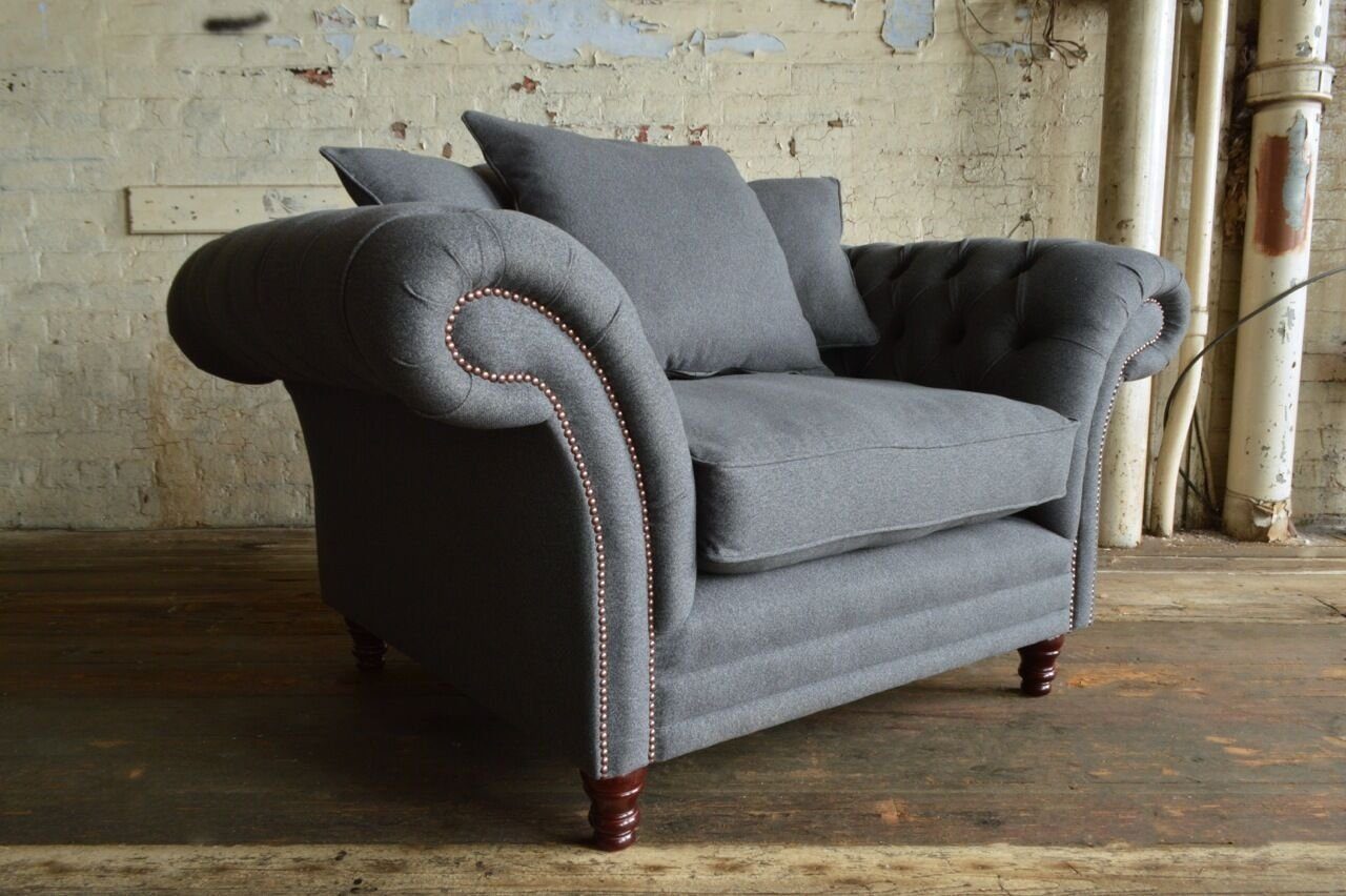 JVmoebel Chesterfield-Sessel Klassischer Sessel aus grauem Textil mit massivem Holzgestell, Made in Europa