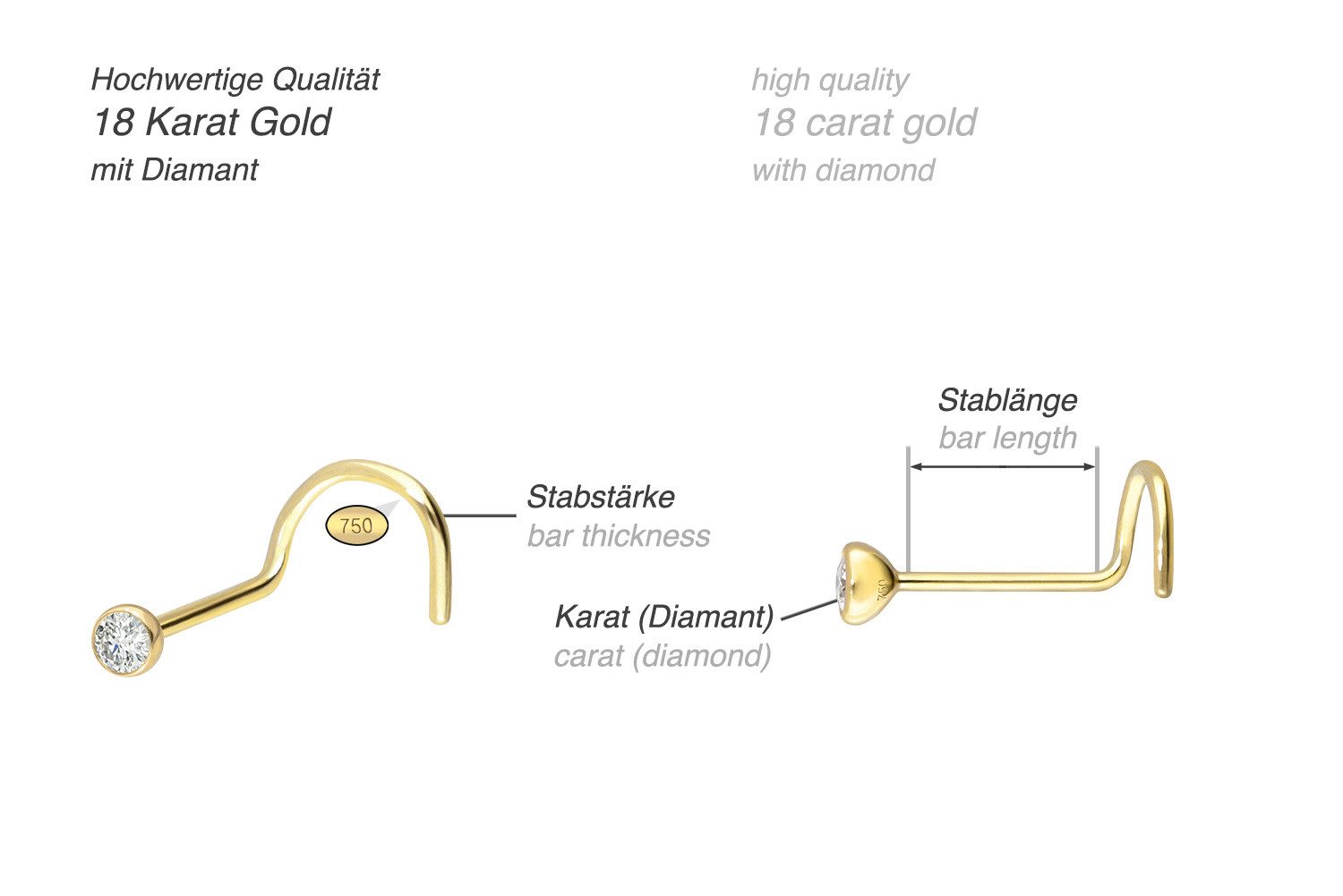 PIERCINGLINE Nasenpiercing 18 Karat Gold Nasenstecker Spirale DIAMANT (Nase günstig online kaufen