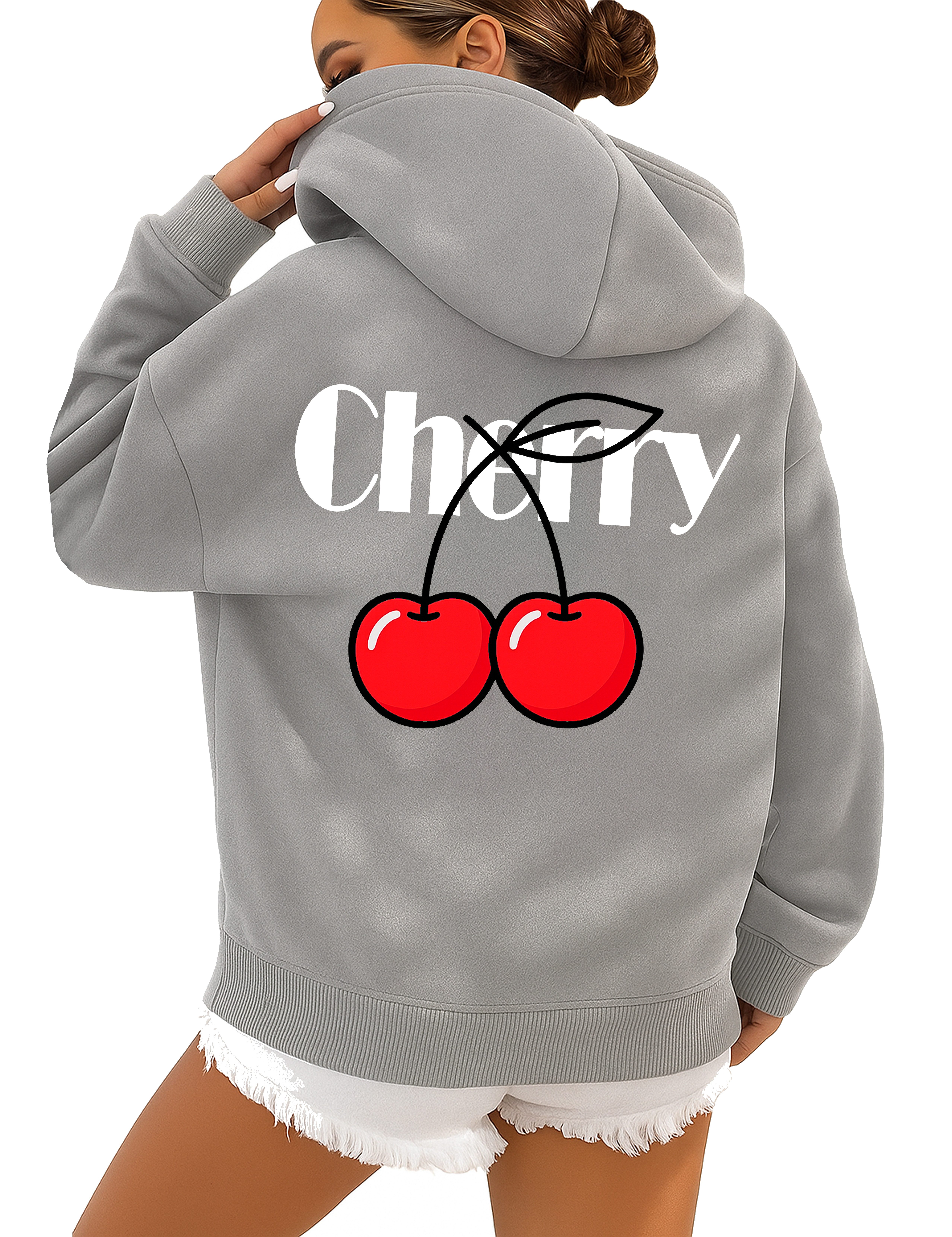 RMK Hoodie Damen Pullover Cherry Kirsche Kapuzenpullover Loose Fit Oversize mit Baumwolle