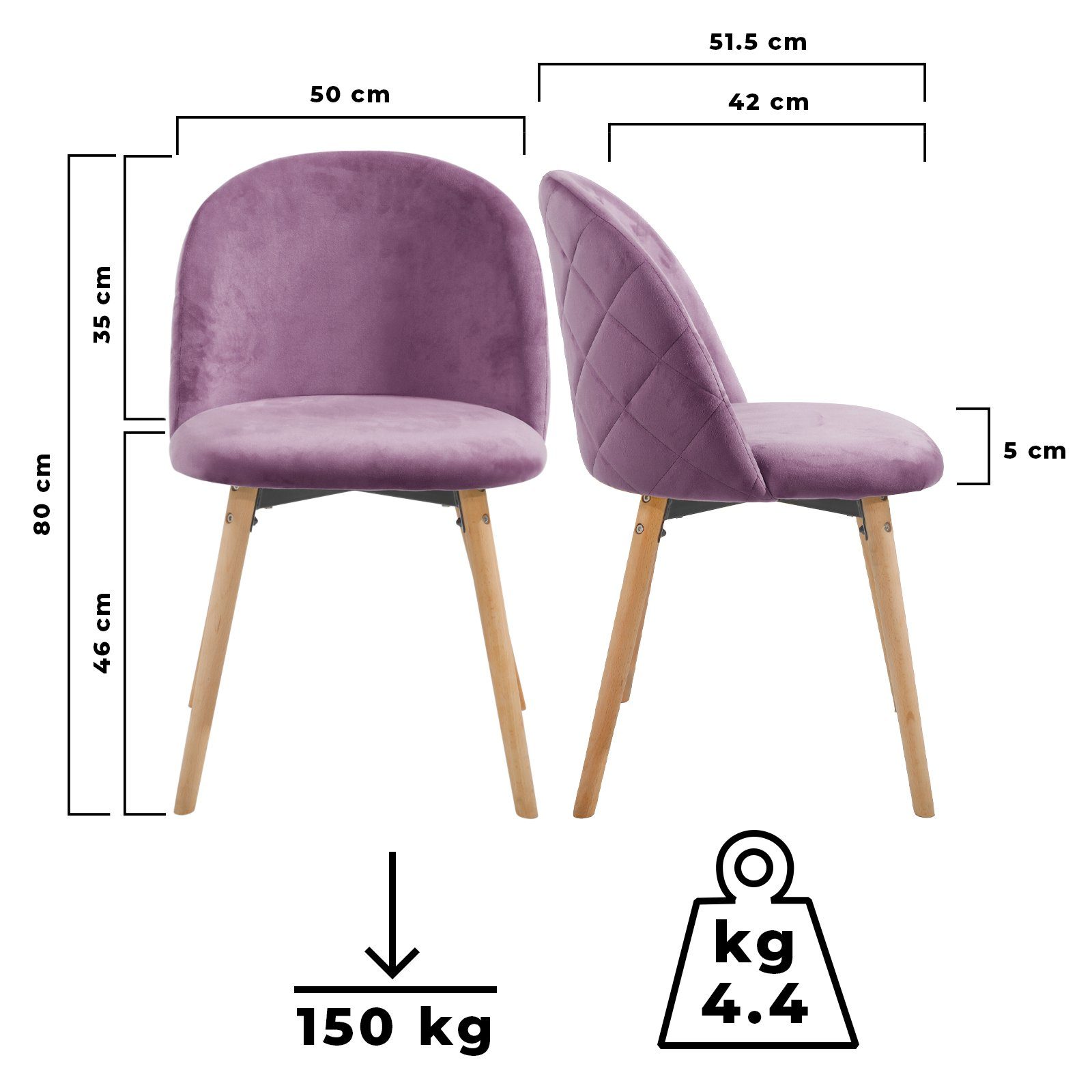 Esszimmerstühle-Farbwahl, (2 Gepolstert, Buchenholz 2/4/6/8Set, Esszimmerstuhl Lila aus MIADOMODO Beine St)