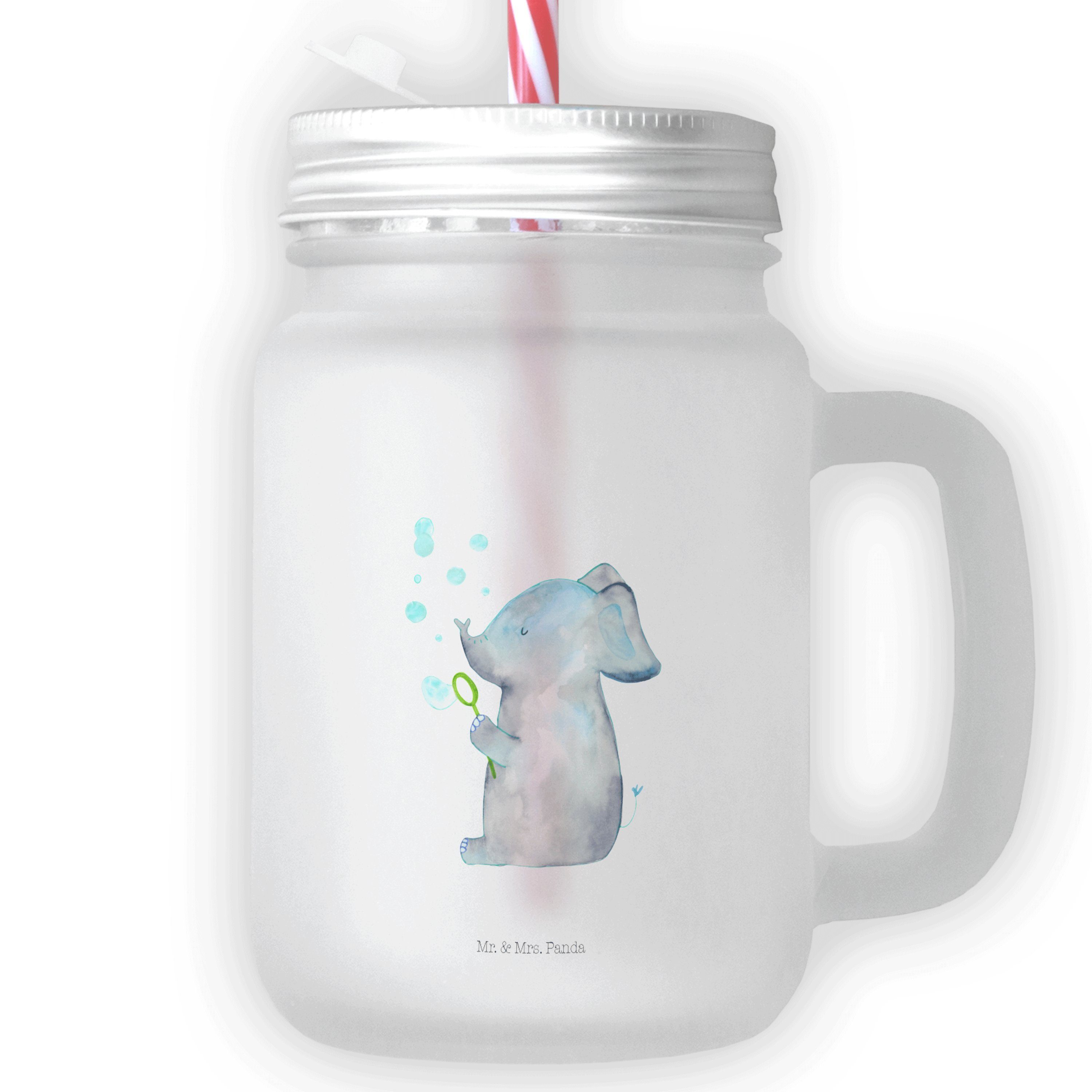 Mr. & Mrs. Panda Glas Elefant Seifenblasen - Transparent - Geschenk, Strohhalm Glas, Elefan, Premium Glas