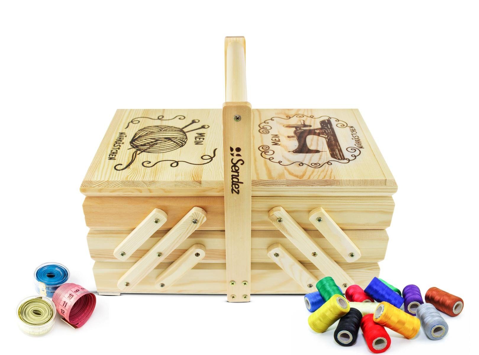 Sendez Nähkästchen XXL Nähkasten mit Motiv Nähzeug Nähkorb Nähkästchen Handarbeit