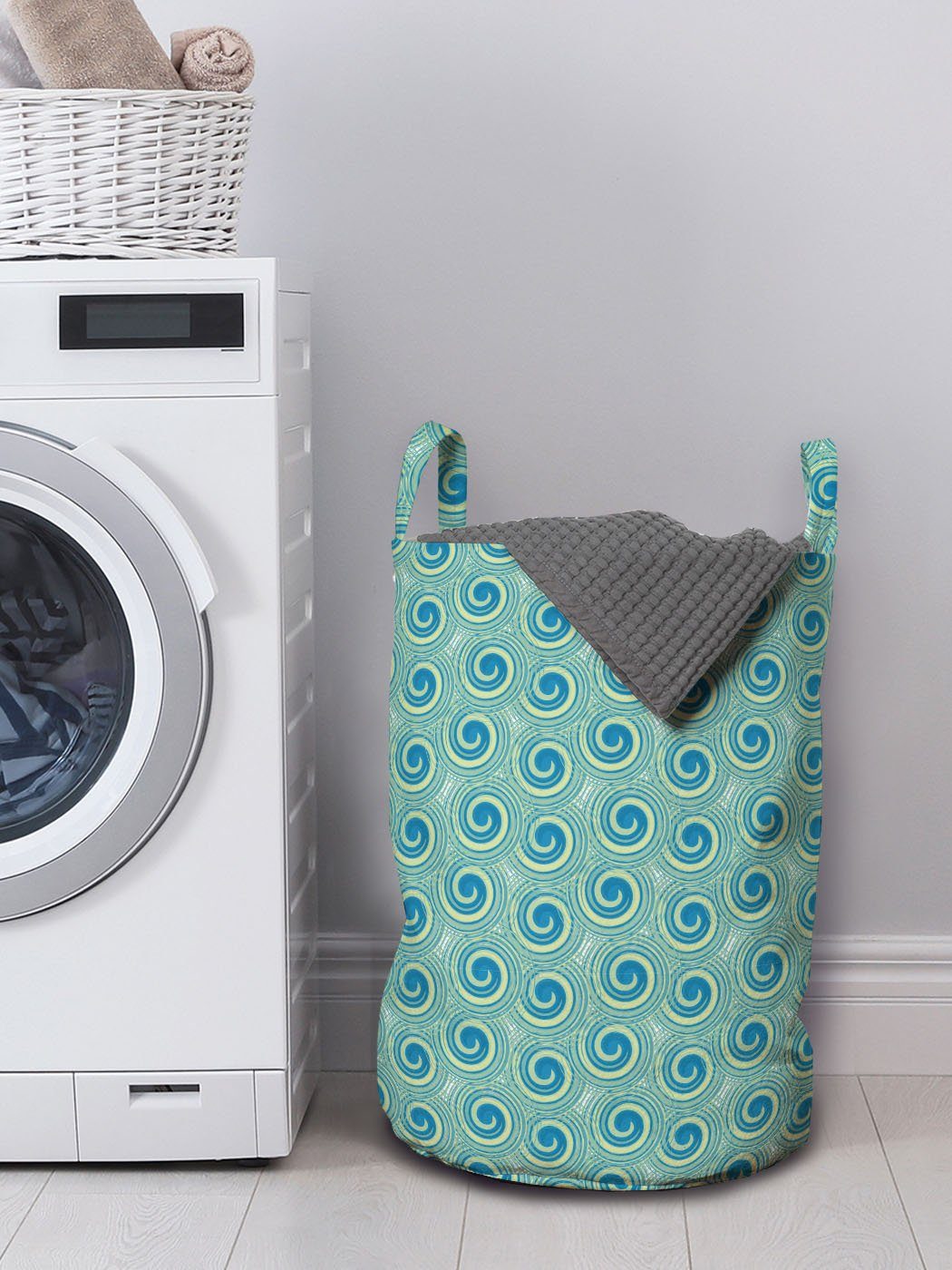Grafik wirbelt Waschsalons, Kordelzugverschluss Griffen für Wäschesäckchen Abakuhaus Wäschekorb mit Abstrakt Traditionelle