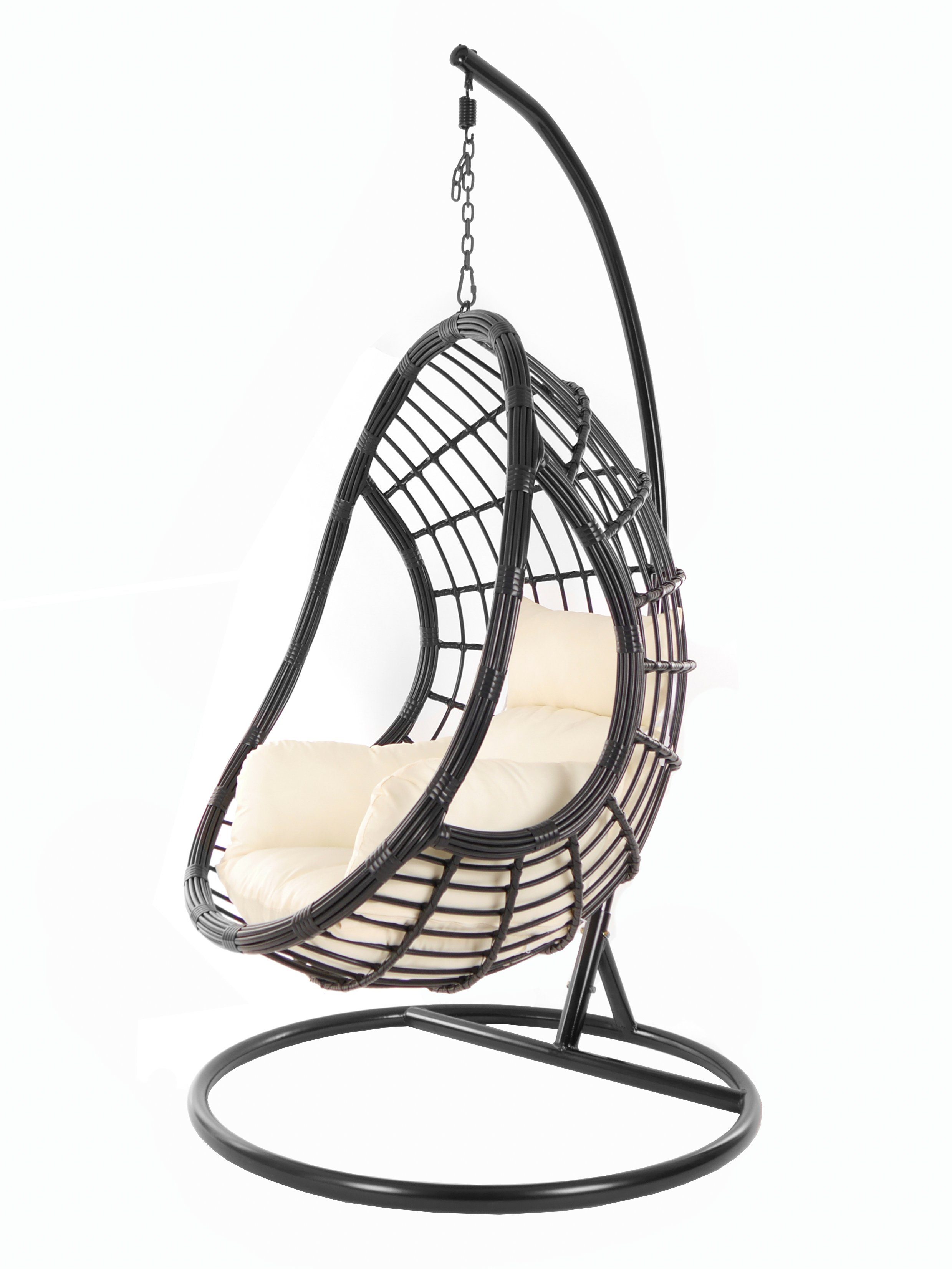 KIDEO Hängesessel PALMANOVA black, Schwebesessel, Swing Chair, Hängesessel mit Gestell und Kissen, Nest-Kissen elfenbein (0050 ivory)