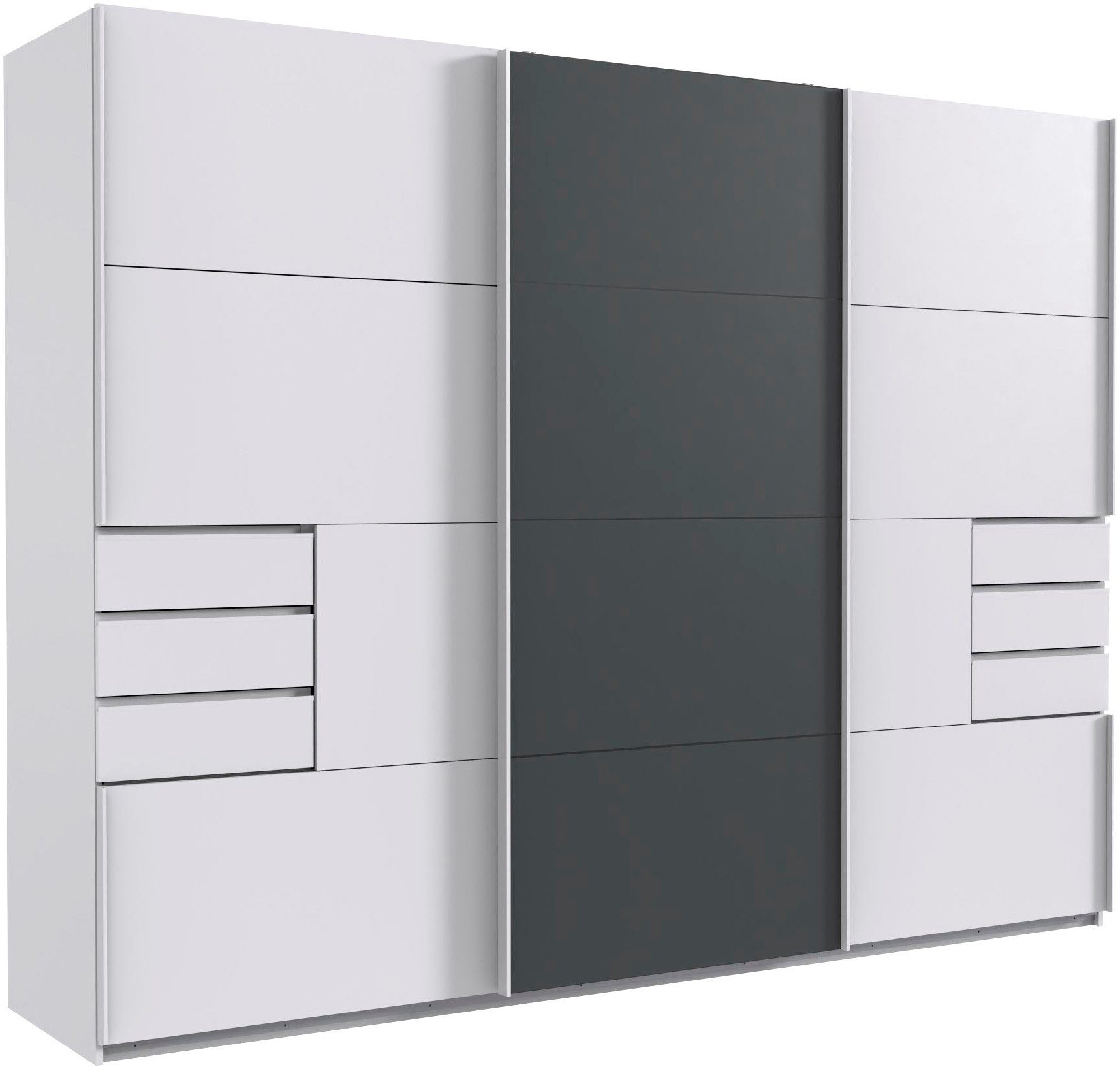 Wimex Schwebetürenschrank Saigon, mit kompletter Innenausstattung, Made in Germany Kleiderschrank 3-türig, 270cm breit, mit 6 praktischen Außenschubladen