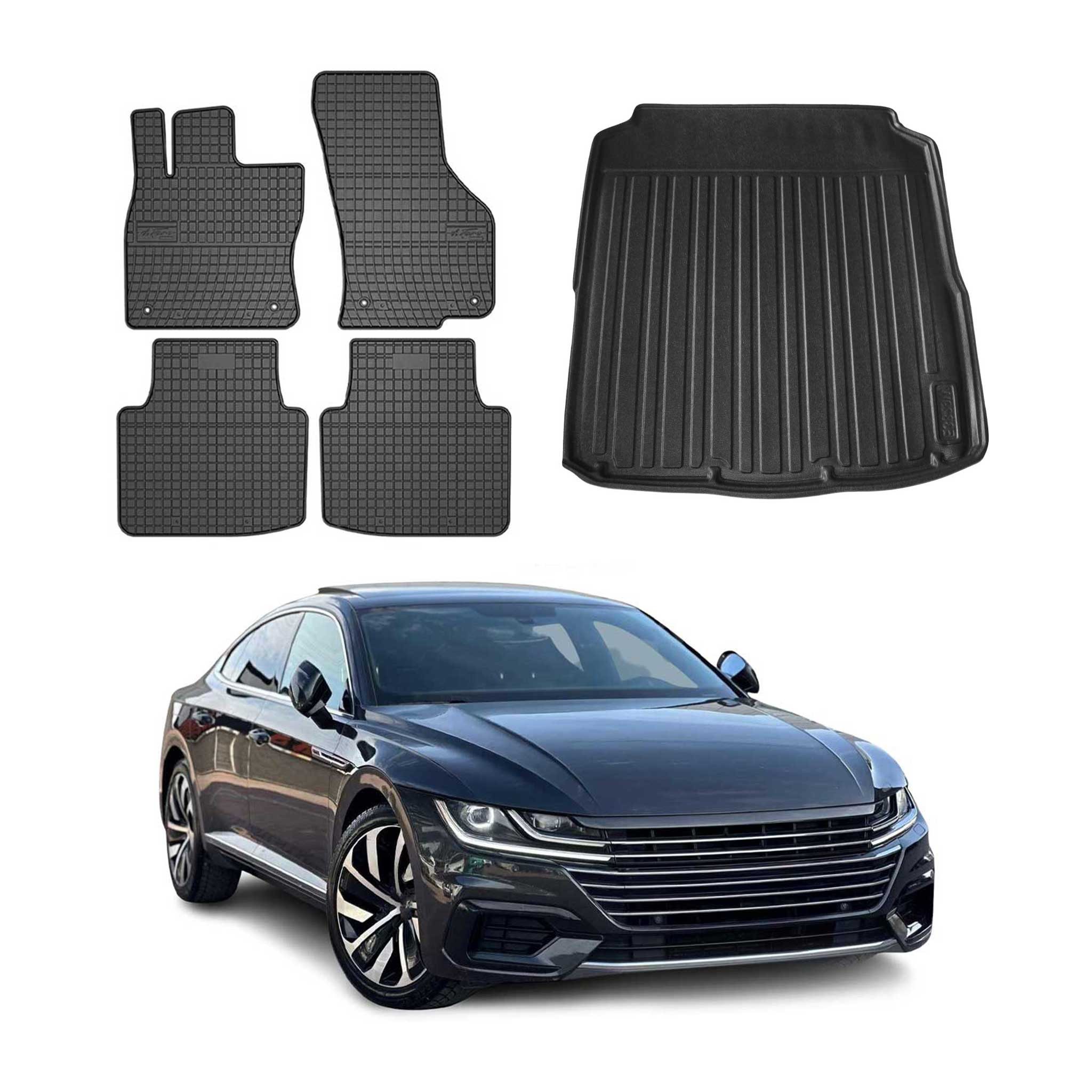 OMAC Auto-Fußmatten Fußmatten & Kofferraumwanne Set für VW Arteon 2017-2025 Gummi TPE (5 St), für VW Arteon 2017-2025 VW Arteon 2017-2025, Einfache Installation,Antirutsch,Leicht zu reinigen