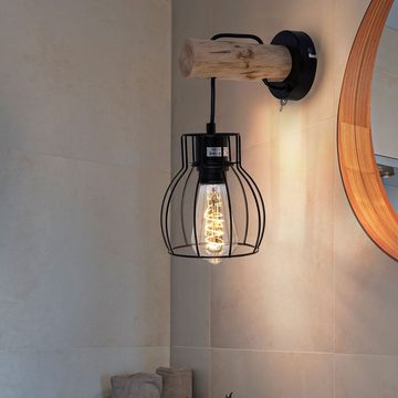Globo Wandleuchte, Leuchtmittel nicht inklusive, Retro Wand Leuchte Käfig Design Holz Natur Strahler Wohn