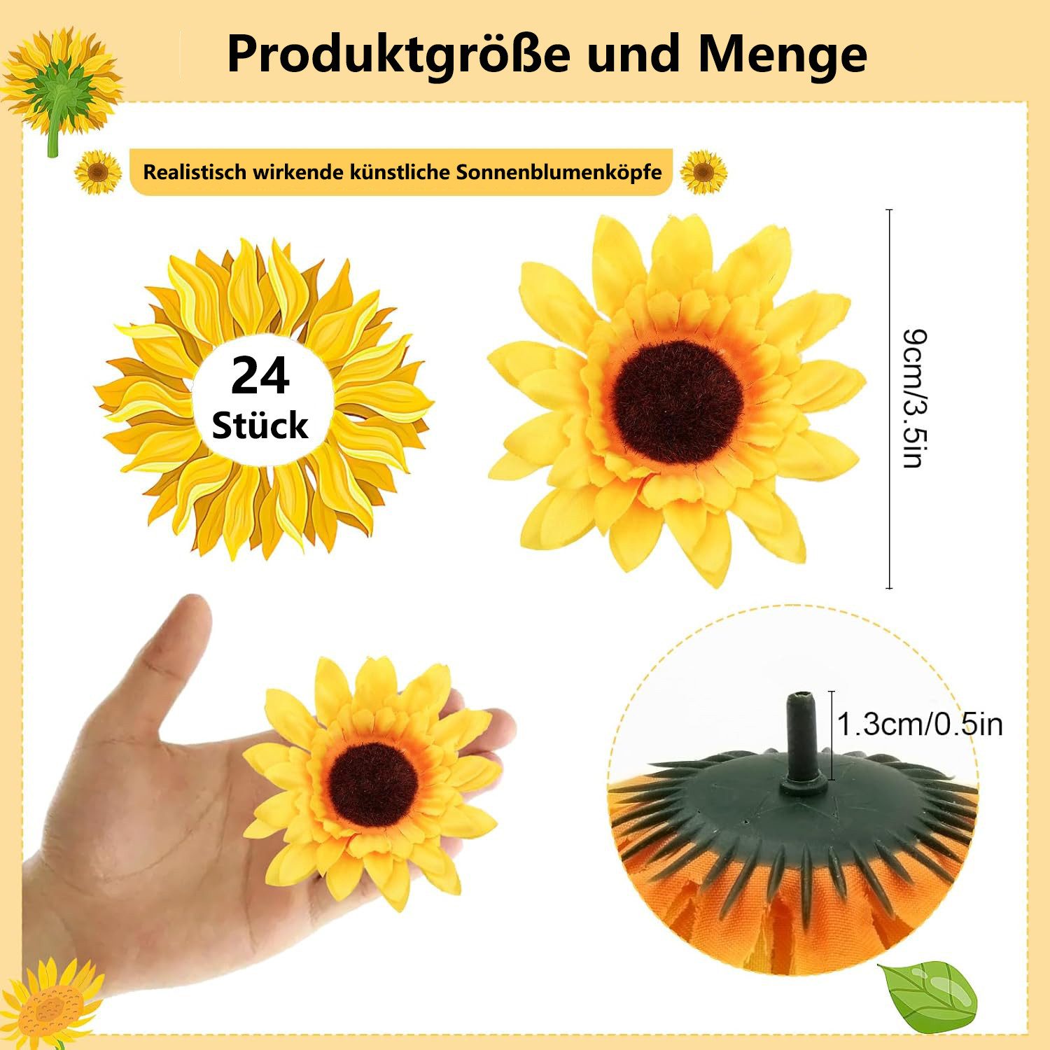 Kunstblume 24 Stück Künstliche Sonnenblumen Realistische Sonnenblumen Köpfe, FOUORTUNATE-BEE, für DIY, Kränze, Tischdeko, Hochzeit, Garten, Basteln – Bild 2 von 5