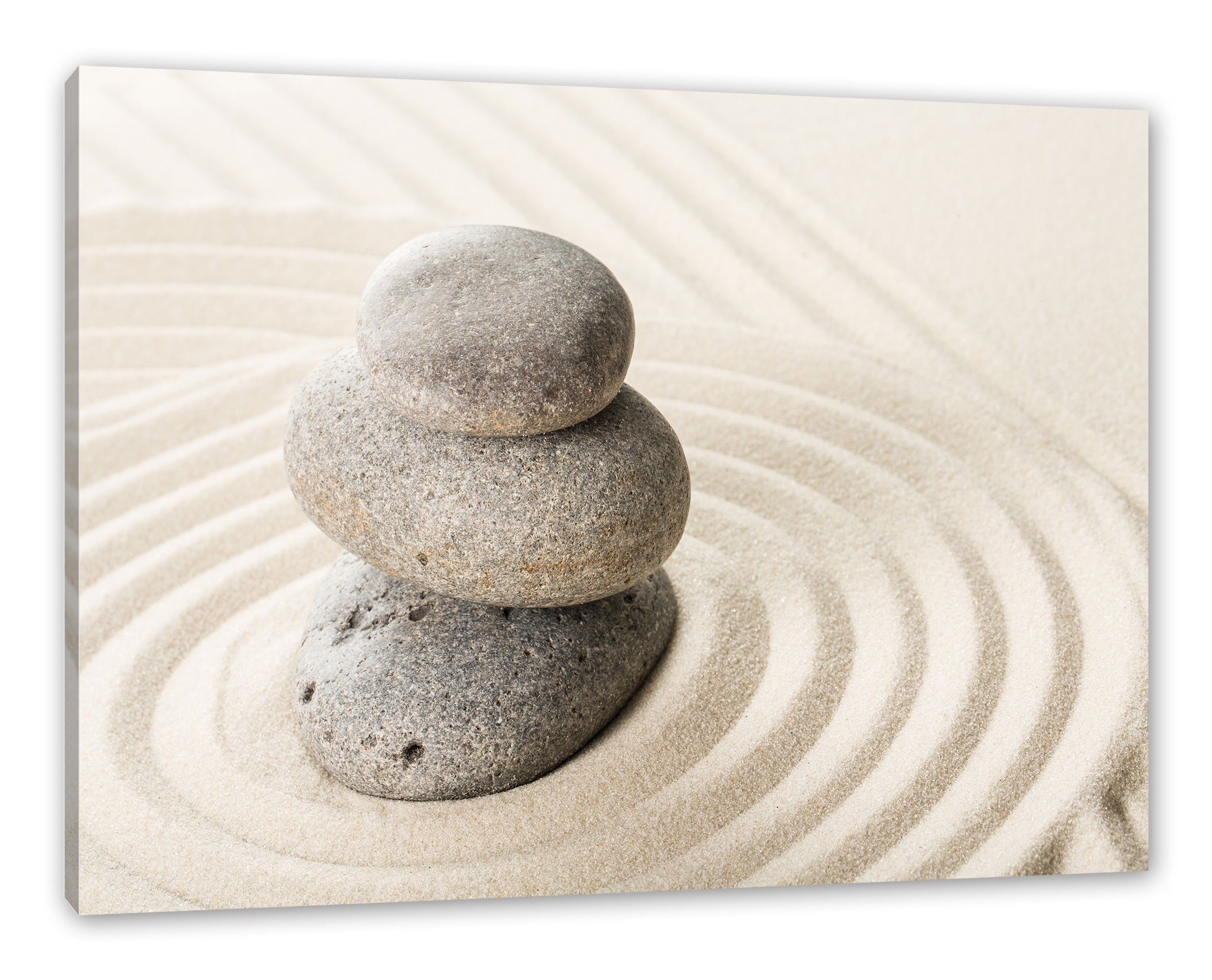 Pixxprint Leinwandbild Steine in Sand mit Muster, Steine in Sand mit Muster (1 St), Leinwandbild fertig bespannt, inkl. Zackenaufhänger