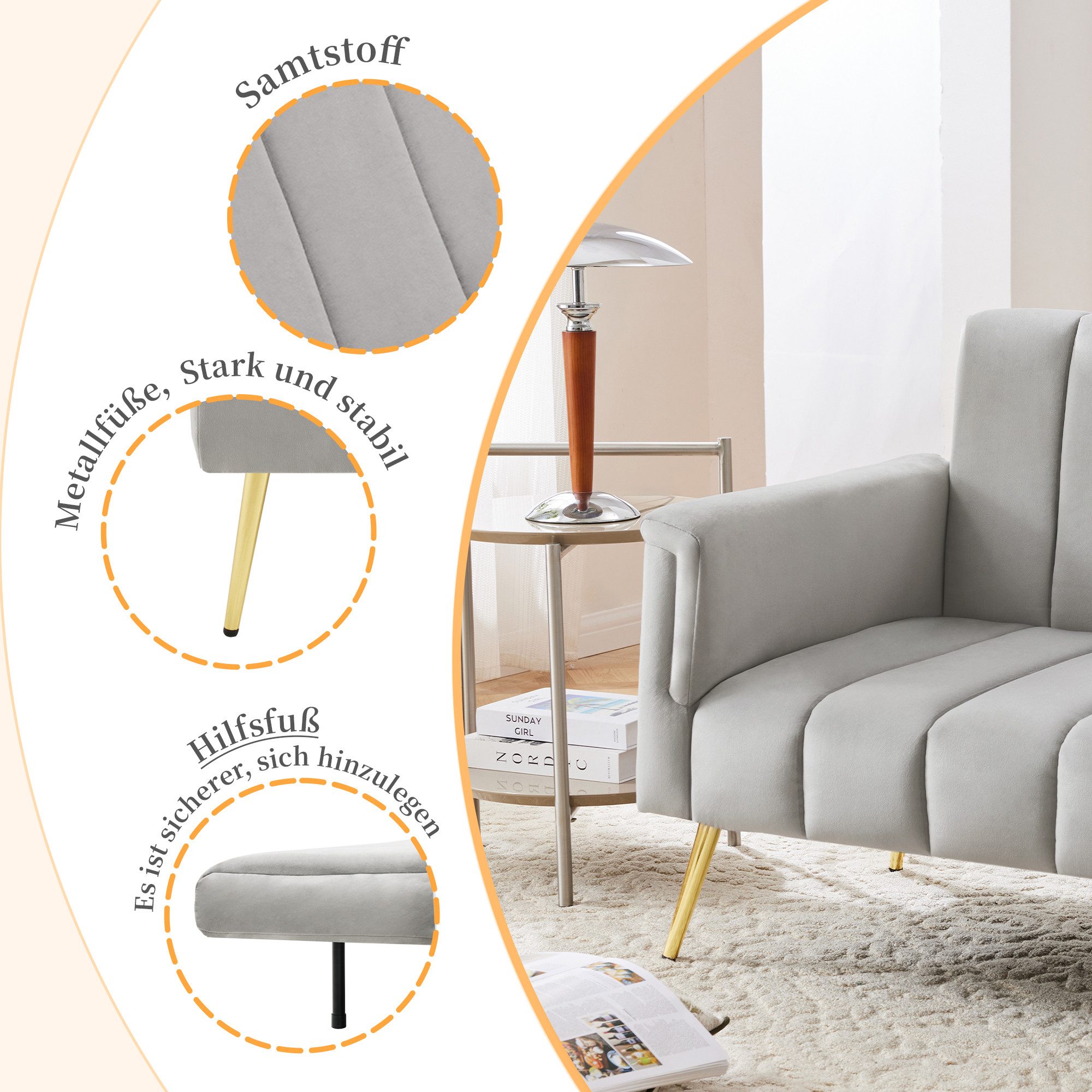 Merax Schlafsofa, mit Bettfunktion,Bettsofa,Klappsofa,Gästebett