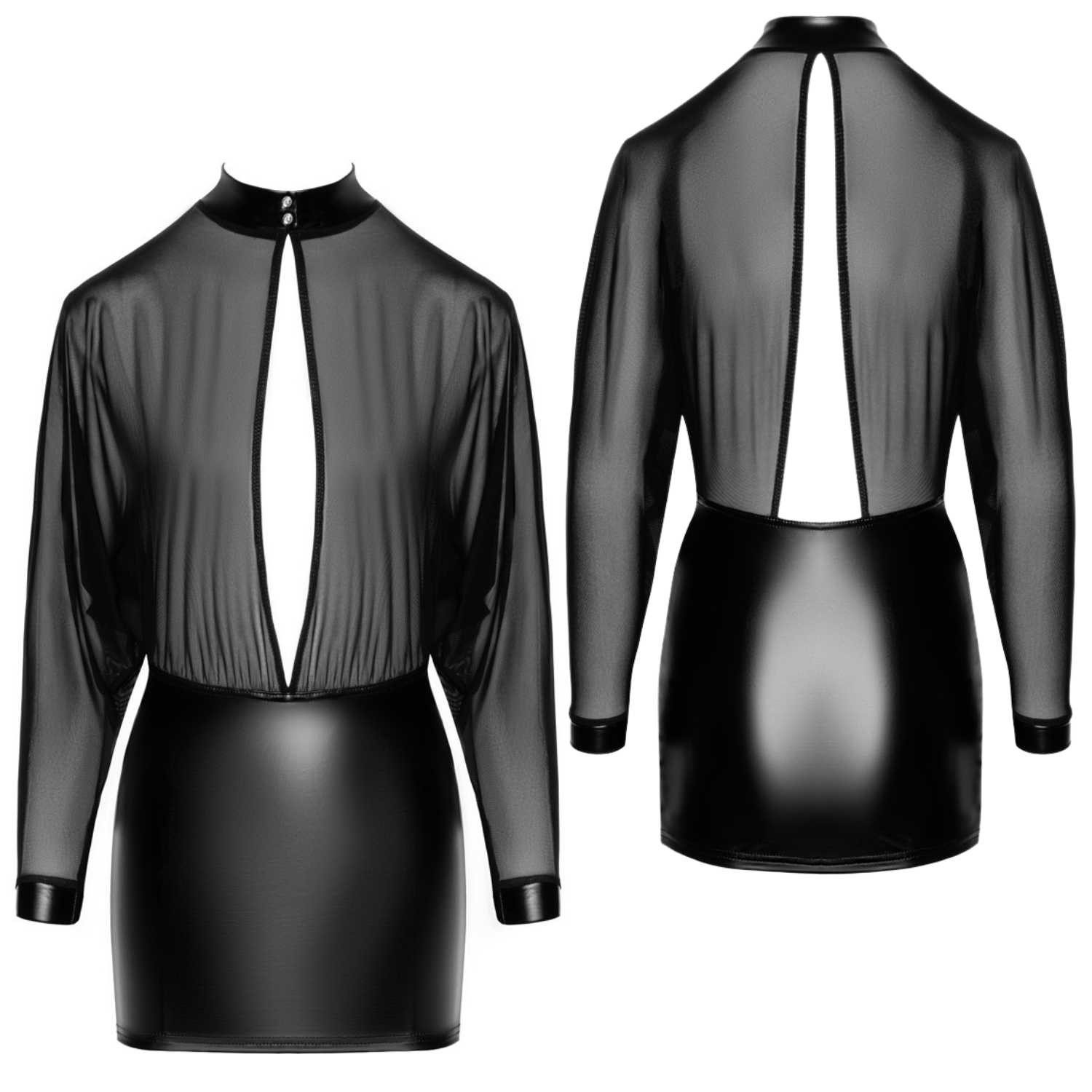 Minikleid Minikleid Wetlook mit Tüll