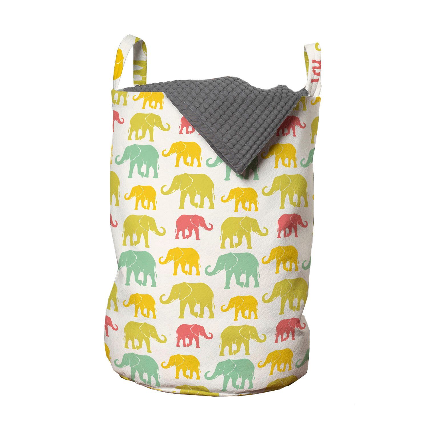 Abakuhaus Wäschesäckchen Wäschekorb mit Griffen Kordelzugverschluss für Waschsalons, Elefant Chunky Wild Jungle Tiere