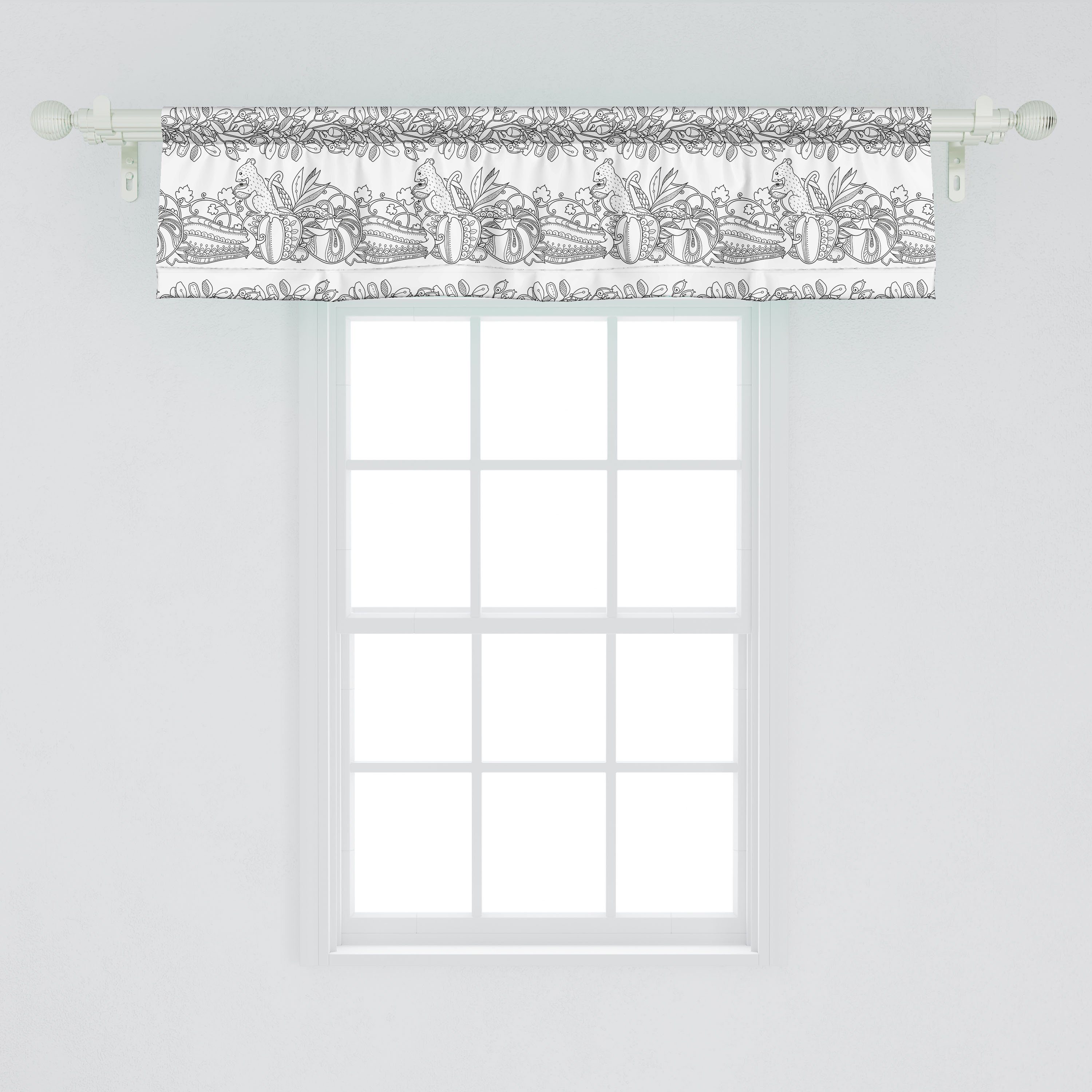 Scheibengardine Vorhang Volant für Küche Schlafzimmer Microfaser, Abakuhaus, Dekor Stangentasche, Nüsse mit Wald Eichhörnchen Essen Bild
