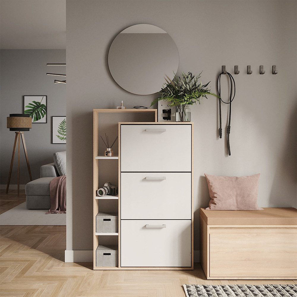 Vicco Schuhkipper Orlando, Weiß/Sonoma, 80 x 128.3 cm mit 3 Klappfächern (1 günstig online kaufen