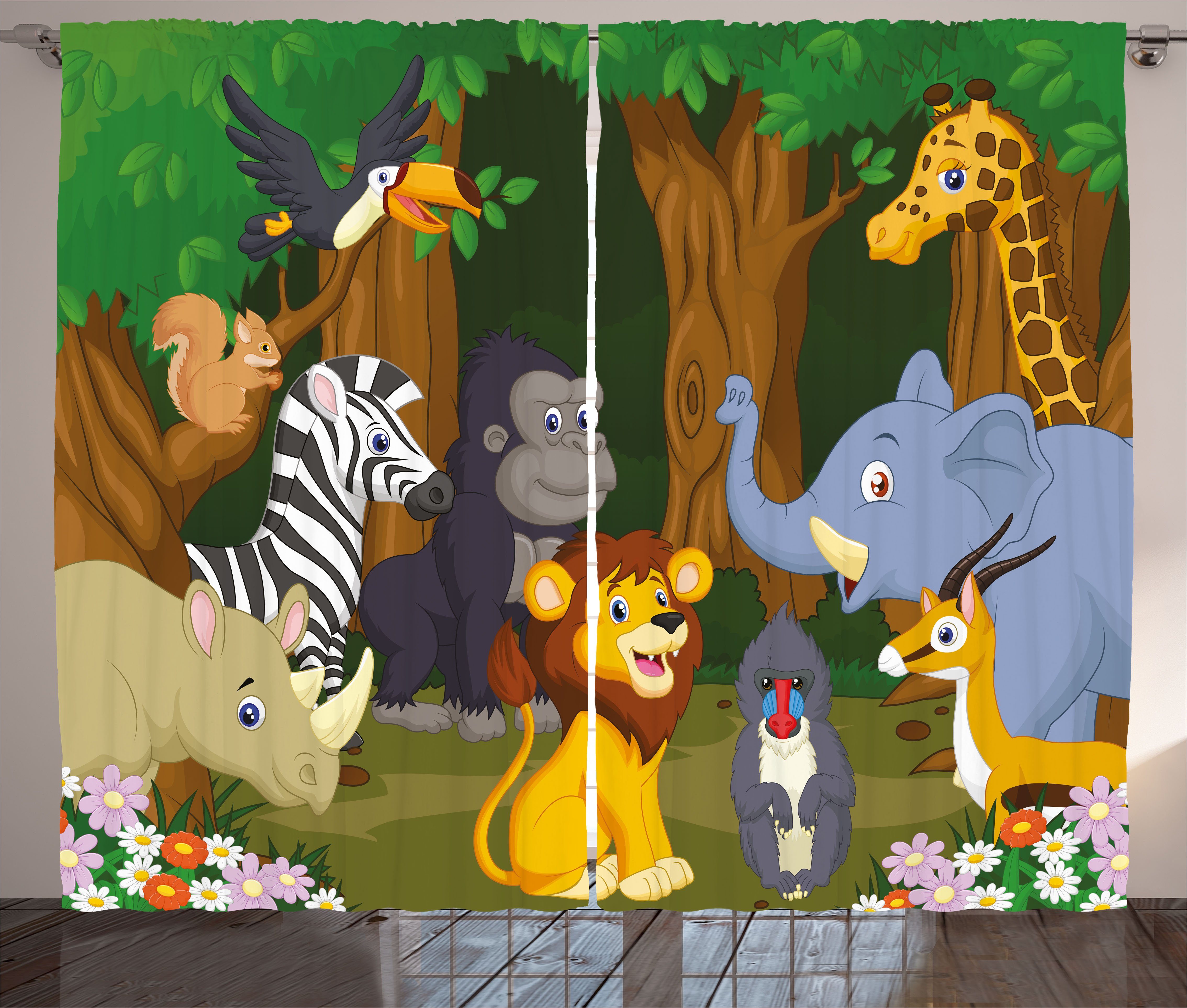 und Vorhang Cartoon-Elefant-Löwe Abakuhaus, Haken, Kräuselband Schlaufen Tier mit Gardine Schlafzimmer