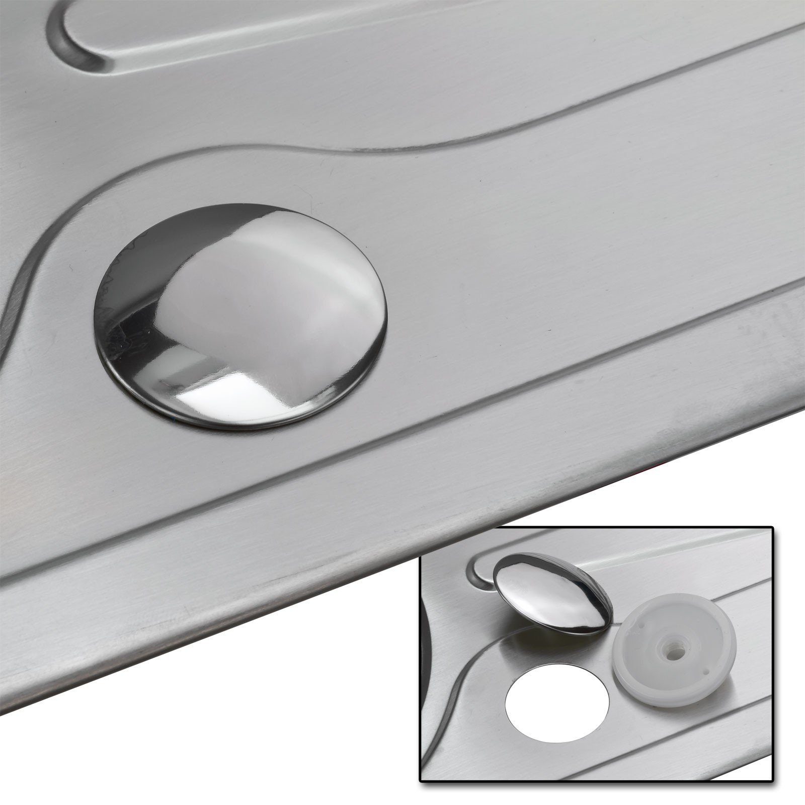 Stabilo Sanitär Edelstahlspüle Einbauspülbecken Chrom eckig 58 cm Edelstahl mit Abtropffläche links, 58/48 cm, (Komplett-Set, mit komplettem Siphon), Spüle ist  – Bild 4 von 5