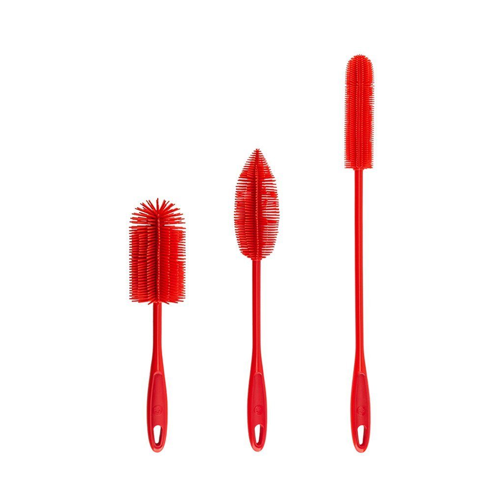 Kochblume Reinigungsbürsten-Set Silikonbürsten, (Spar-Set, 3-tlg), Köpfe untereinander austauschbar rot