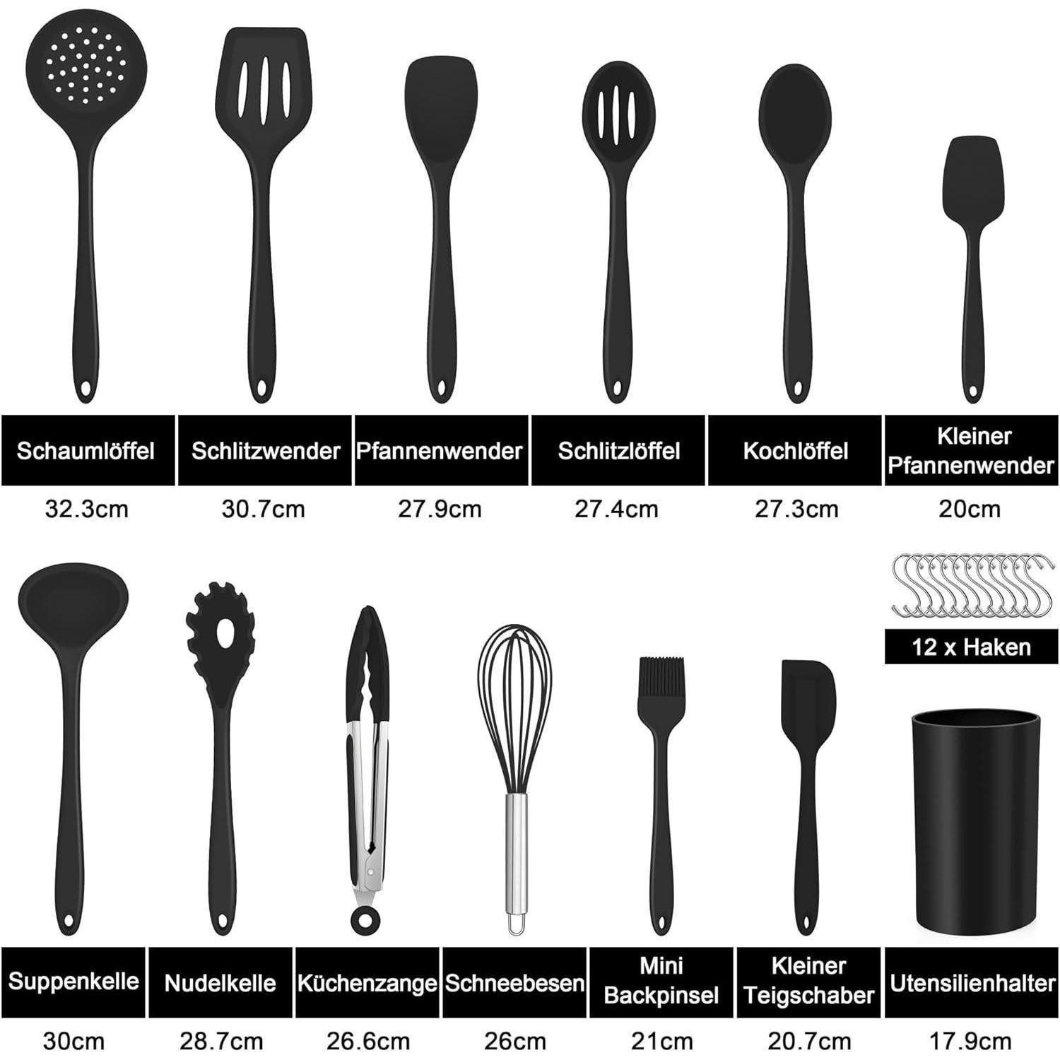 LuxusKollektion Kochbesteck-Set 25-tlg. Silikon Küchenutensilien Kochbesteck Set Schwarz antihaft – Bild 2 von 5