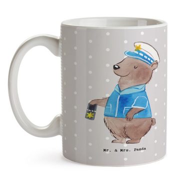 Mr. & Mrs. Panda Tasse Polizist Herz - Grau Pastell - Geschenk, Polizeibeamter, Teebecher, B, Keramik, Langlebige Designs