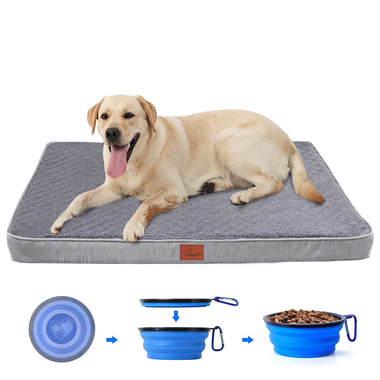 CALIYO Tierkissen Orthopädisches Hundebett Grosse Hunde - Hundekissen flauschig, Cozy Flannel Fleece Fabric/ Washable Inner Film/ Egg Crate orthopedic Foam/ Non-slip Bottom, Hundematte waschbar Hundematratze in dunkelgrau für große Hunde