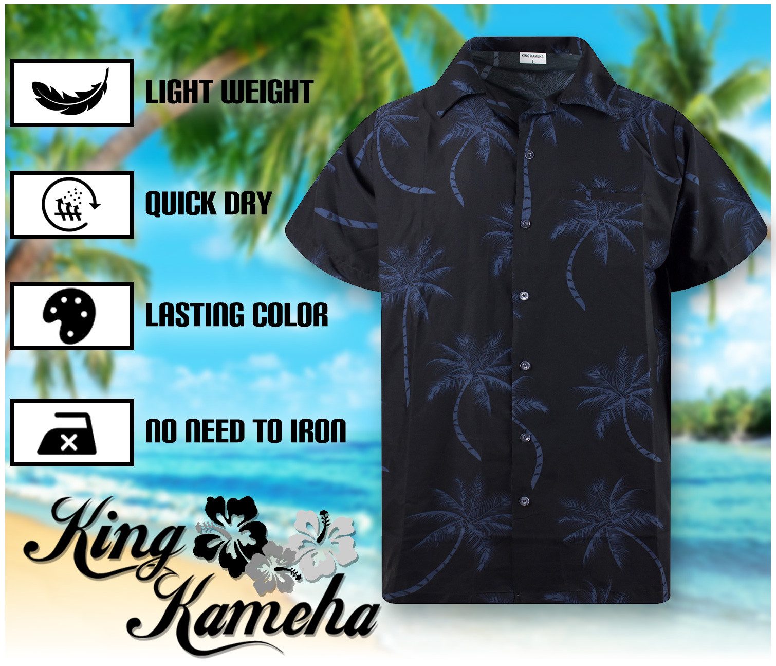 King Kameha Hawaiihemd "Palmshadow" Funky Hawaii-Hemd Herren Kurzarm Front-Tasche Sommerhemd – Bild 5 von 5
