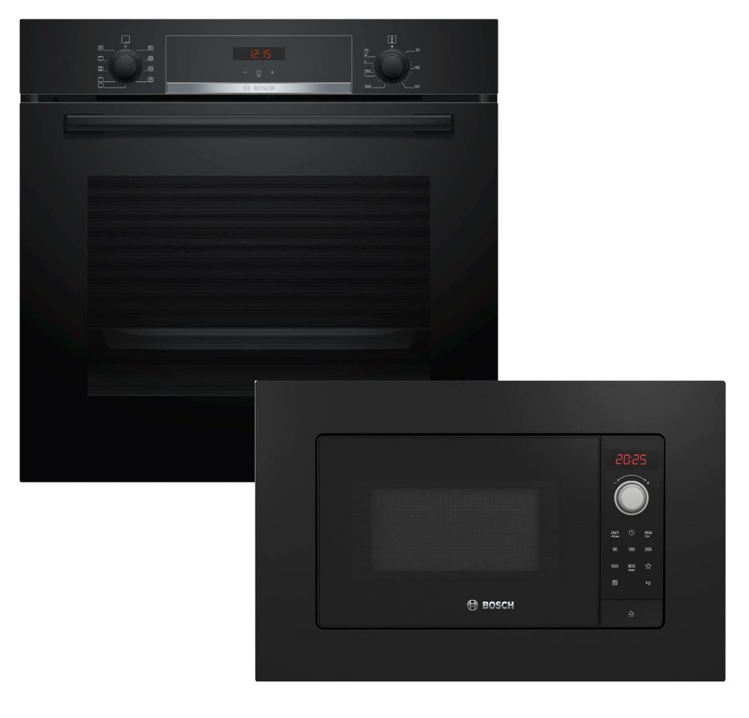 BOSCH Backofen-Set EcoClean + Mikrowelle 38cm Nischenhöhe f. Hochschränke schwarz