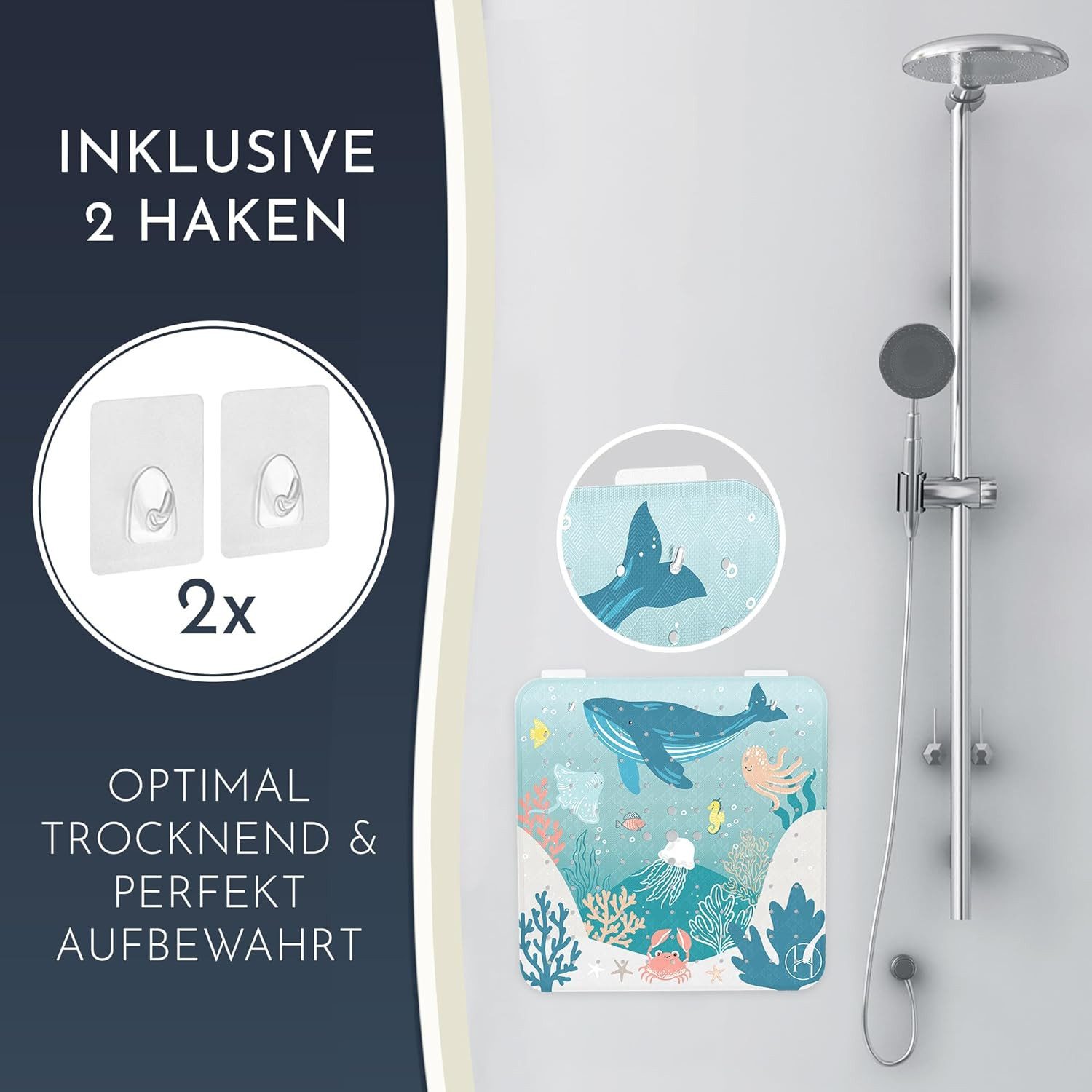 Homerella Duschmatte rutschfest Kinder - 100% BPA frei Inkl. 2 Haken zum Aufhängen 53x53cm, Antirutschmatte Dusche Baby hautintensiv & schimmelresistent, - Dusc – Bild 3 von 5