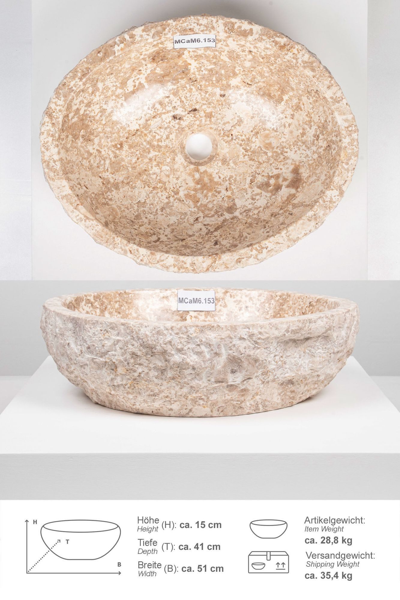 wohnfreuden Aufsatzwaschbecken Erosi Marmor Waschbecken 50 cm creme (Kein S günstig online kaufen