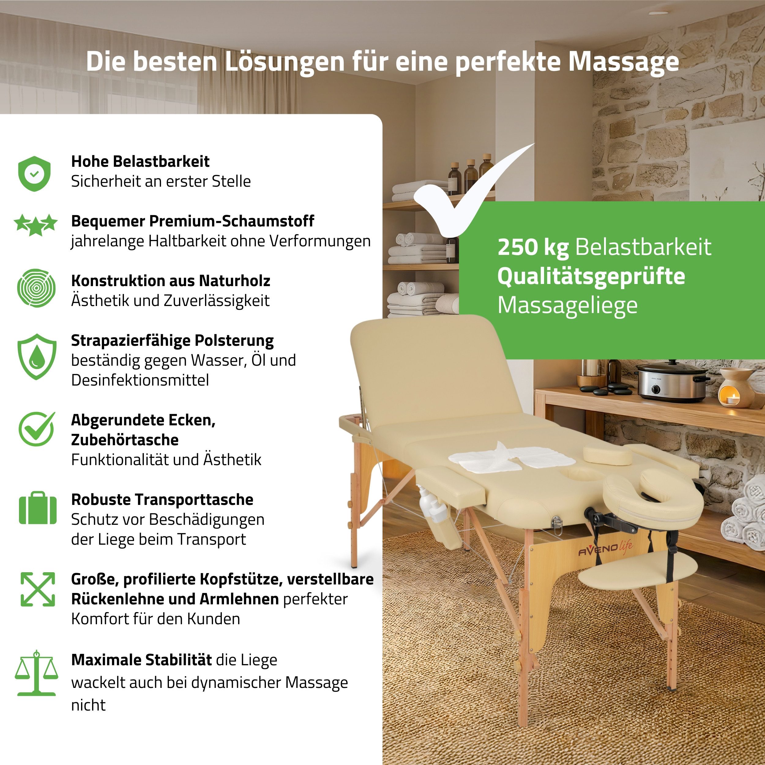 Habys Massageliege Bianca Mobile Massagetisch Kosmetikliege Tragebares Höhenverstellbar