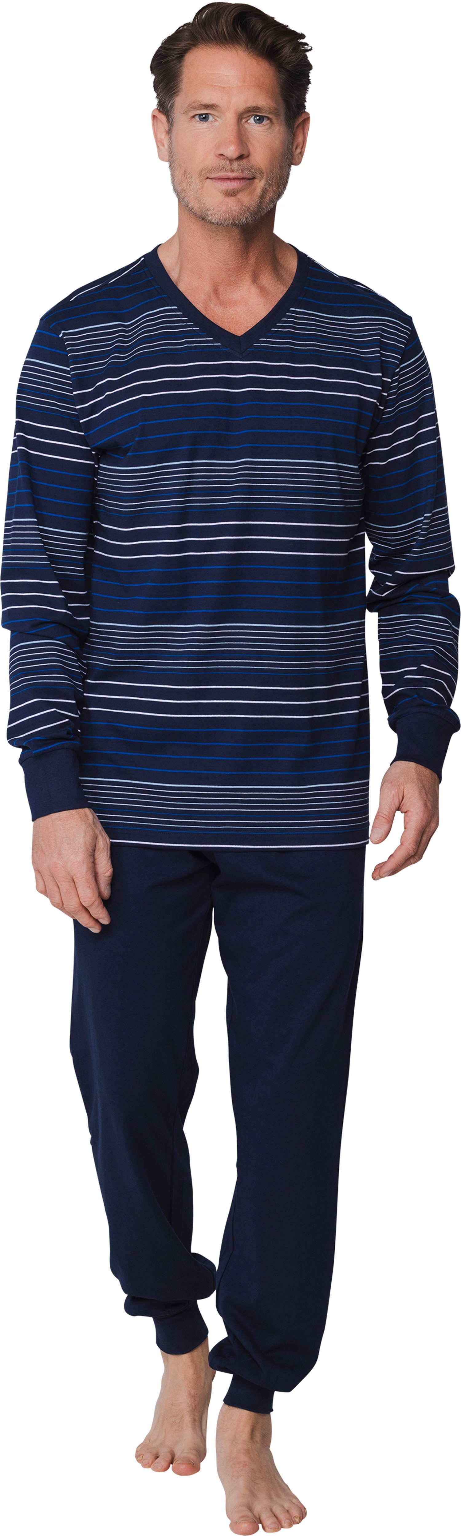 Pastunette Schlafanzug Modischer Herren Pyjama mit Bündchen (2 tlg) Baumwolle