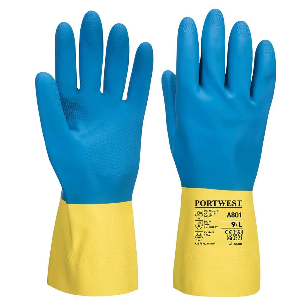 Portwest Chemikalien-Schutzhandschuhe Portwest Latex Stulpenhandschuh A801 doppelt getaucht