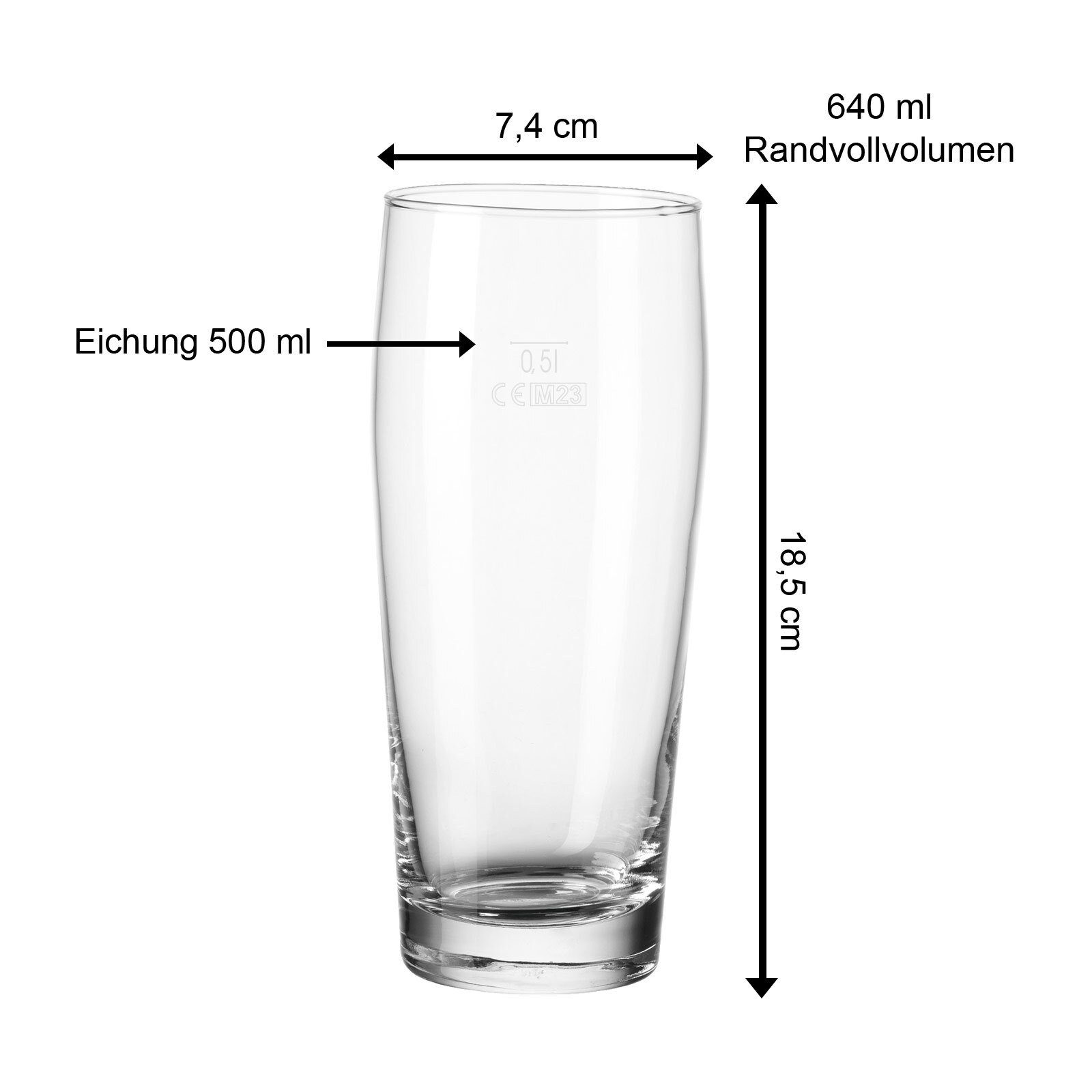 van Well Bierglas Willi Becher geeicht 0,5 l 6er Set, 6-tlg., Glas