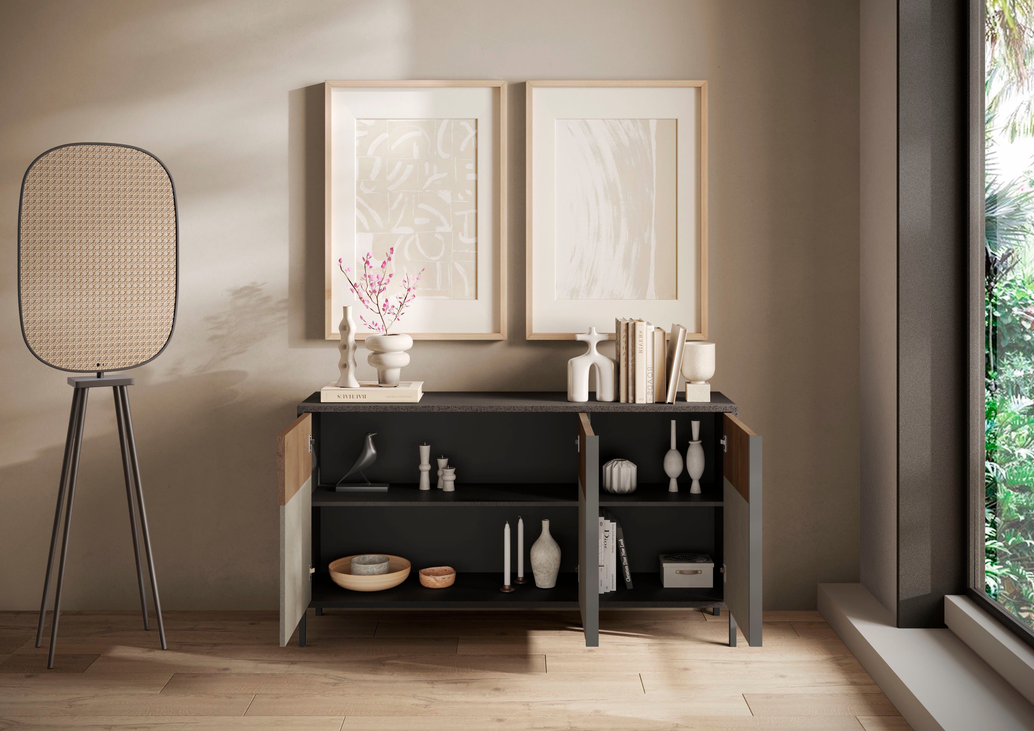 Home affaire Sideboard Everest Breite 156 cm, Kommode mit 3 Türen, Anrichte, Soft/Self Closing, Korpus 22 mm