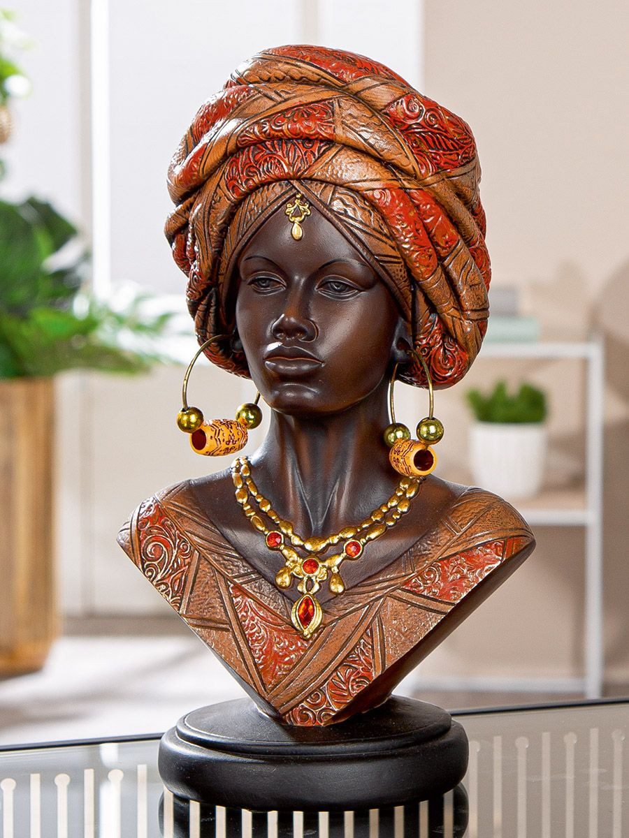 MF Afrikafigur Dekofigur Namibian Büste Frau mit Kopfschmuck Kunstharz brau günstig online kaufen