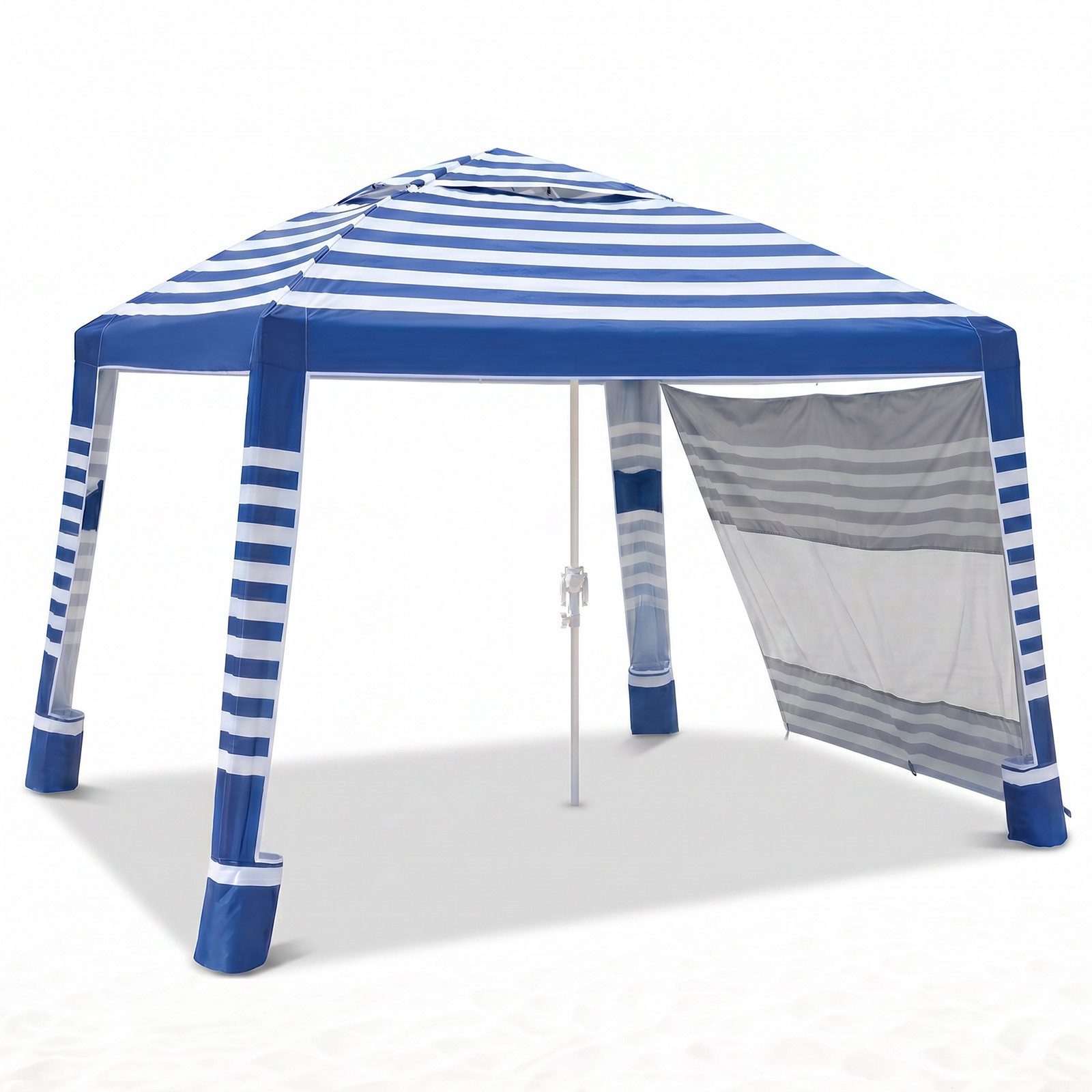 Sekey Strandmuschel Pop up Strandzelt 4 Personen mit Seitenvorhang Höhenverstellbar, 240 × 240 cm Strandmuschel UV Schutz 50+, Windfest für Strand